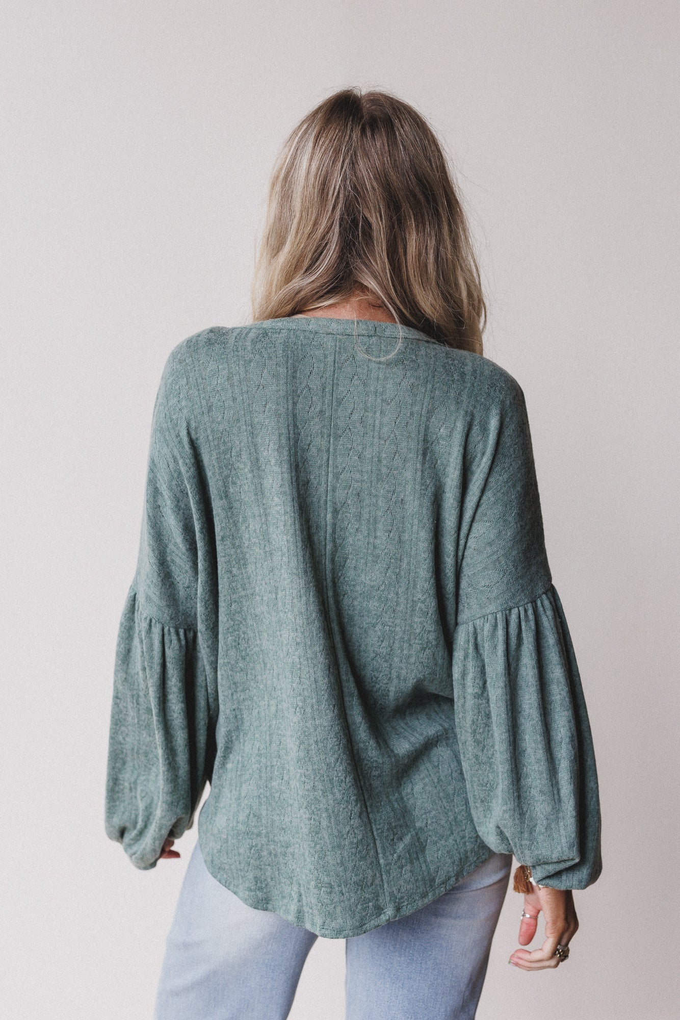 The Nest Sweet Heart Balloon Sleeve Knit Sweater - Olive - Image 4