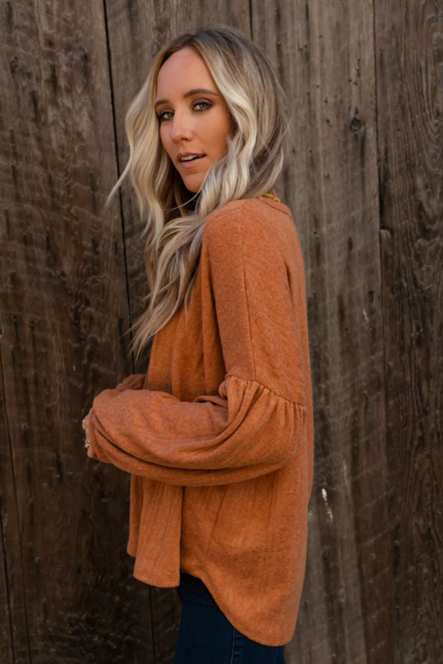 The Nest Sweet Heart Balloon Sleeve Knit Sweater - Burnt Orange - Image 2
