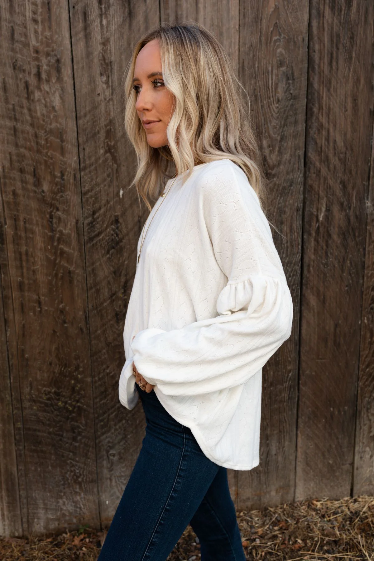 The Nest Sweet Heart Balloon Sleeve Knit Sweater - Cream - Image 3