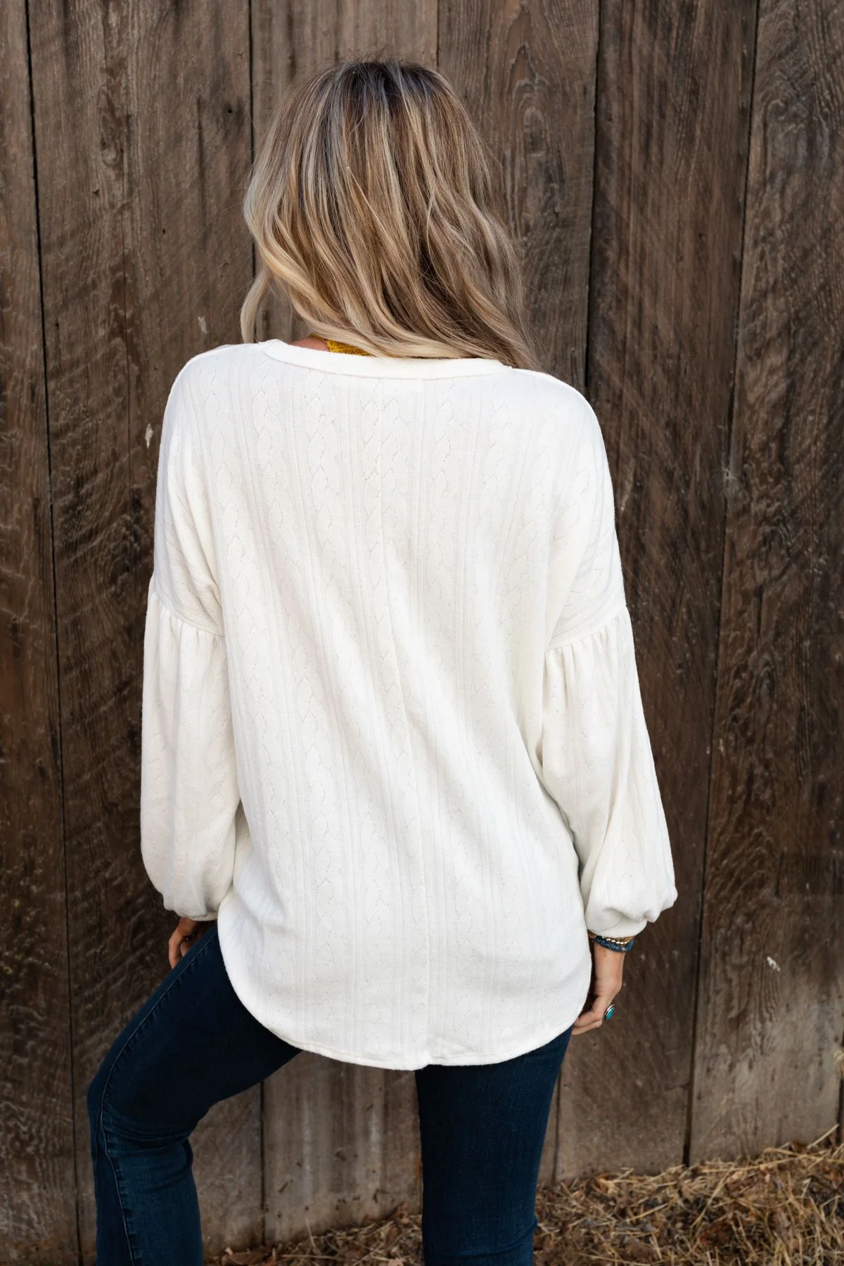 The Nest Sweet Heart Balloon Sleeve Knit Sweater - Cream - Image 4
