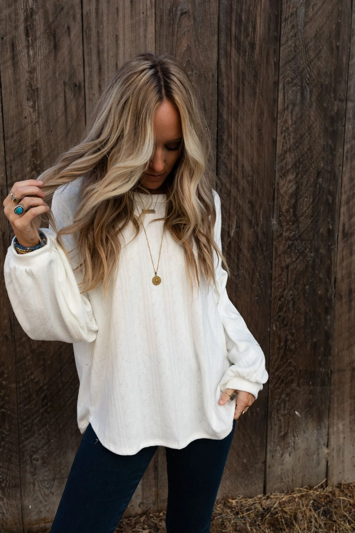The Nest Sweet Heart Balloon Sleeve Knit Sweater - Cream - Image 5