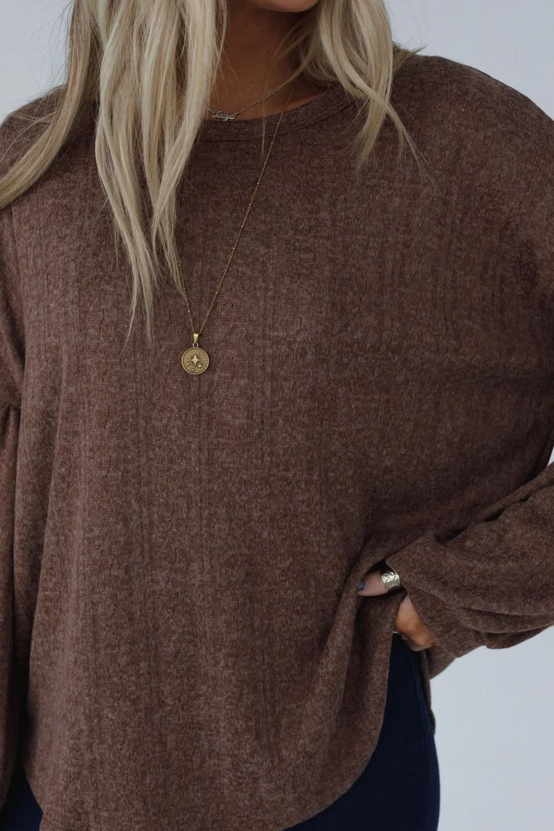 The Nest Sweet Heart Balloon Sleeve Knit Sweater - Mocha - Image 11