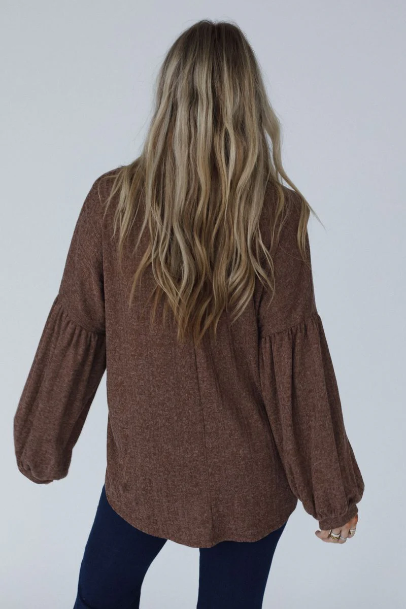 The Nest Sweet Heart Balloon Sleeve Knit Sweater - Mocha - Image 3