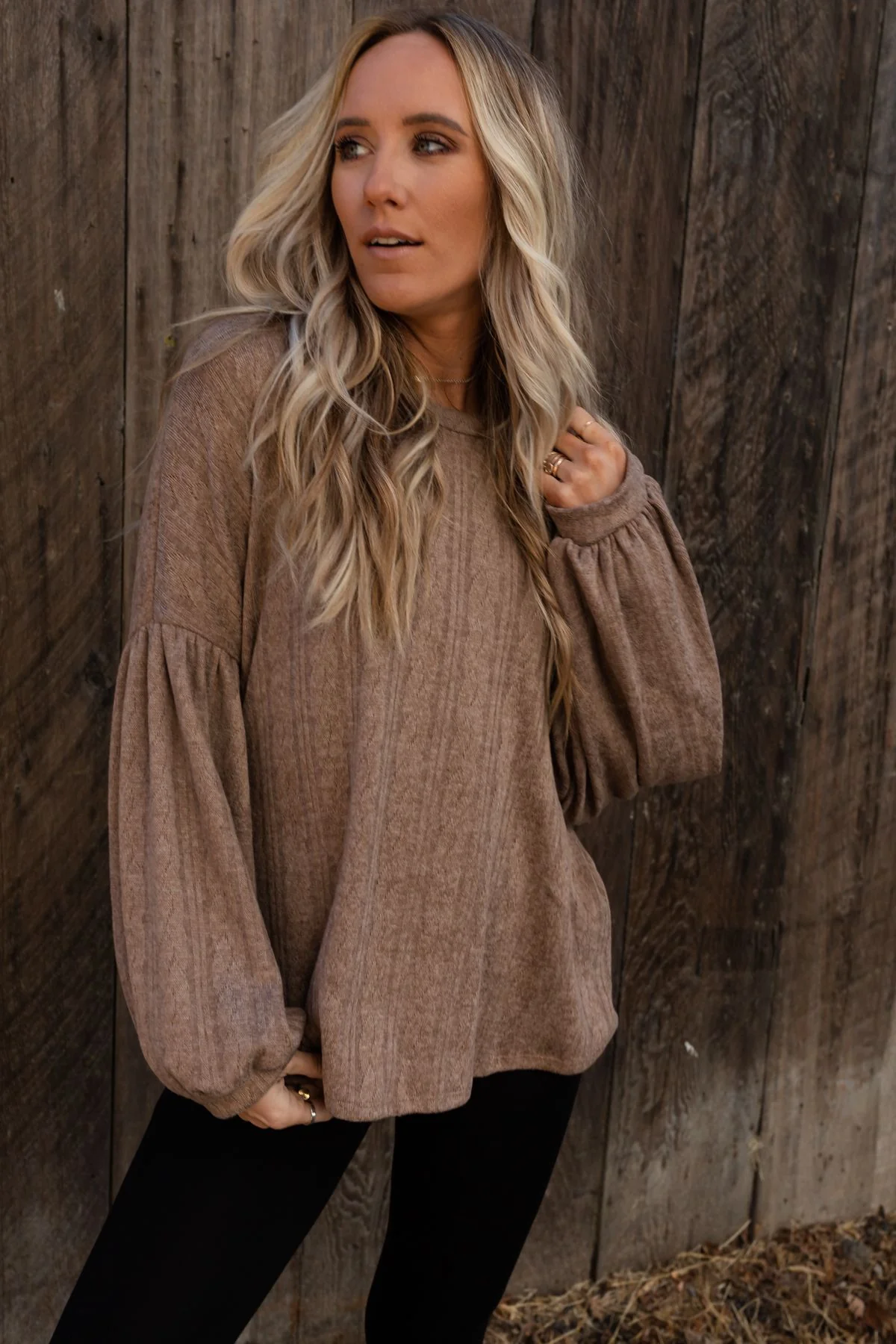 The Nest Sweet Heart Balloon Sleeve Knit Sweater - Mocha - Image 4