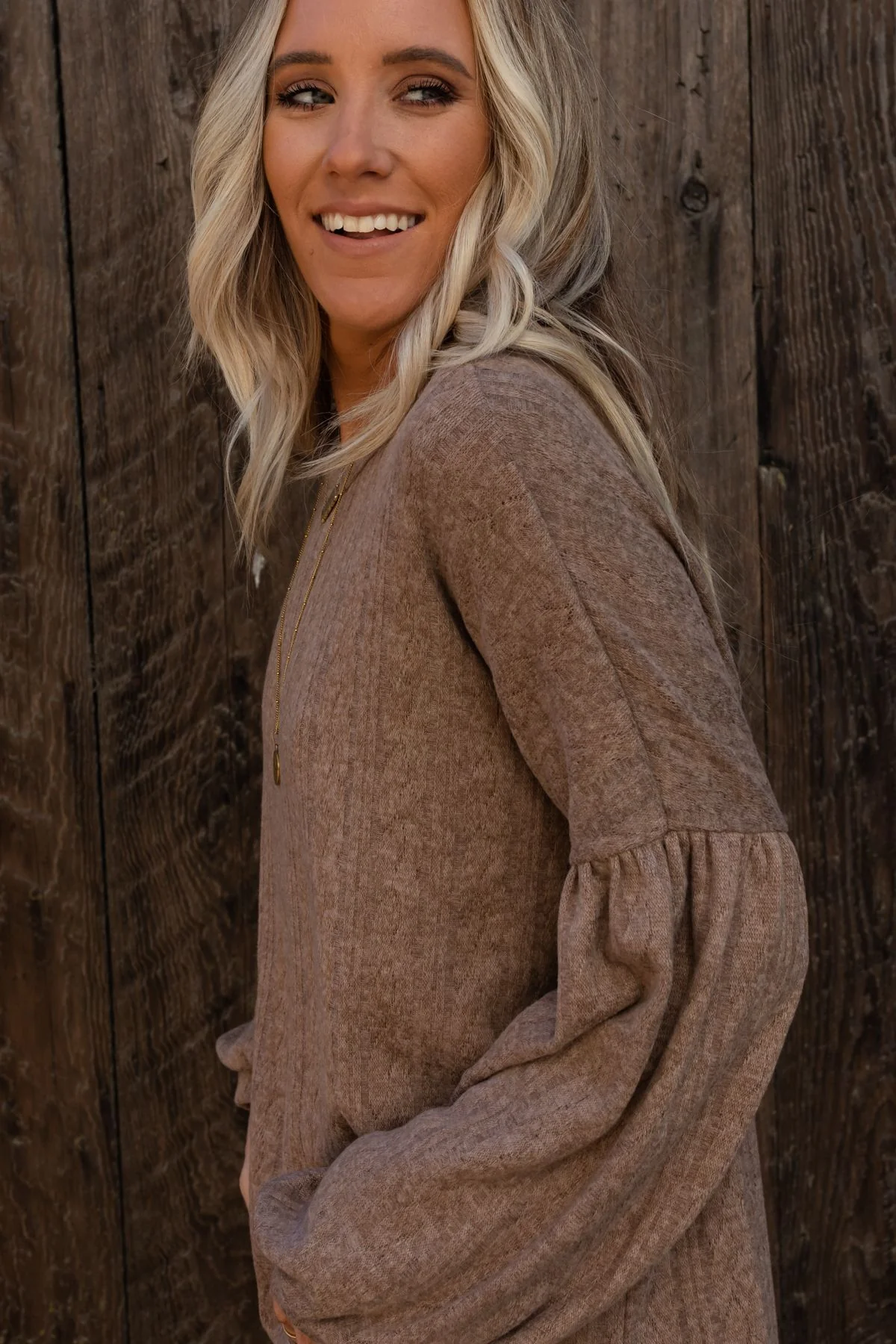 The Nest Sweet Heart Balloon Sleeve Knit Sweater - Mocha - Image 8