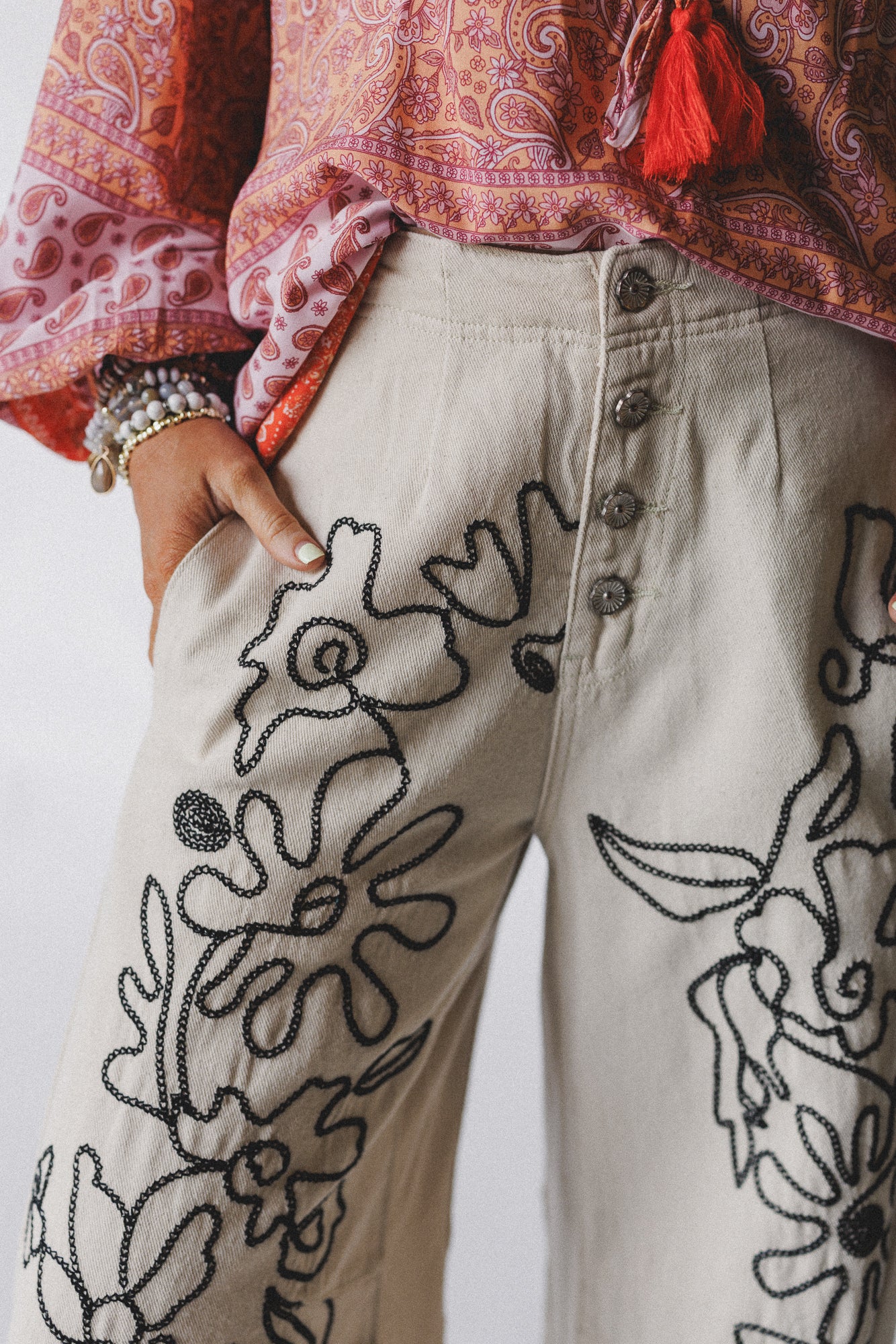Sweet On You Embroidered Pants - Oat - Image 4