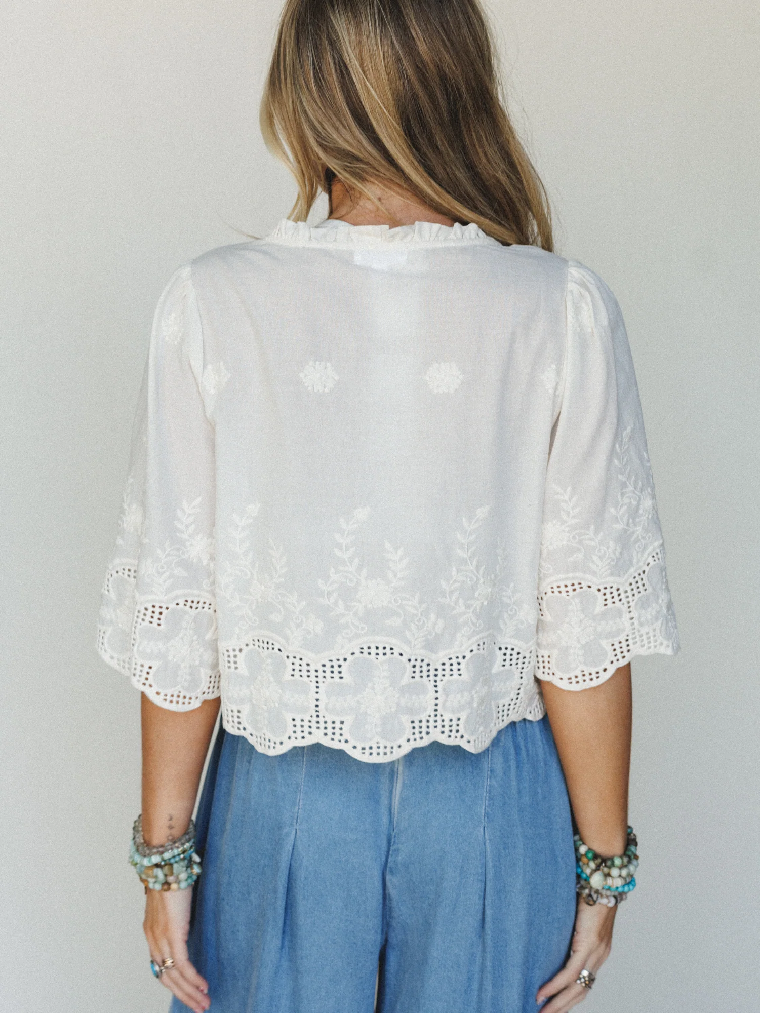 Sweet Pea Floral Embroidered Blouse - Ivory - Image 4