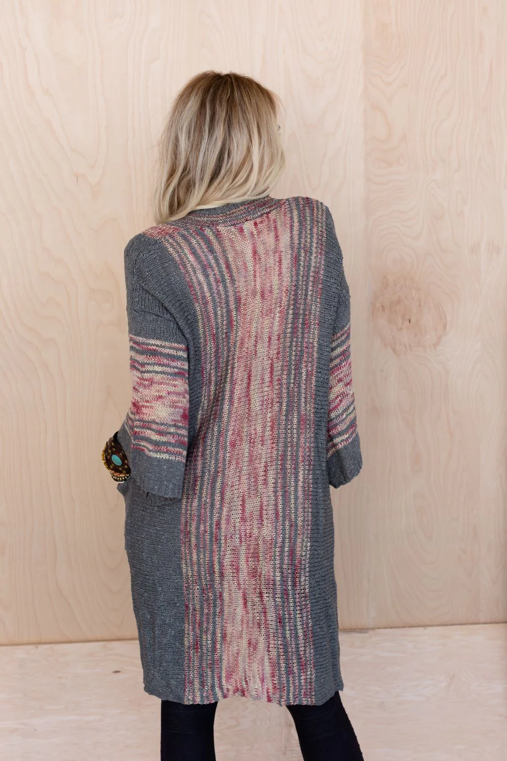 Rose Boho Throw On Cardigan - Gray - Image 3