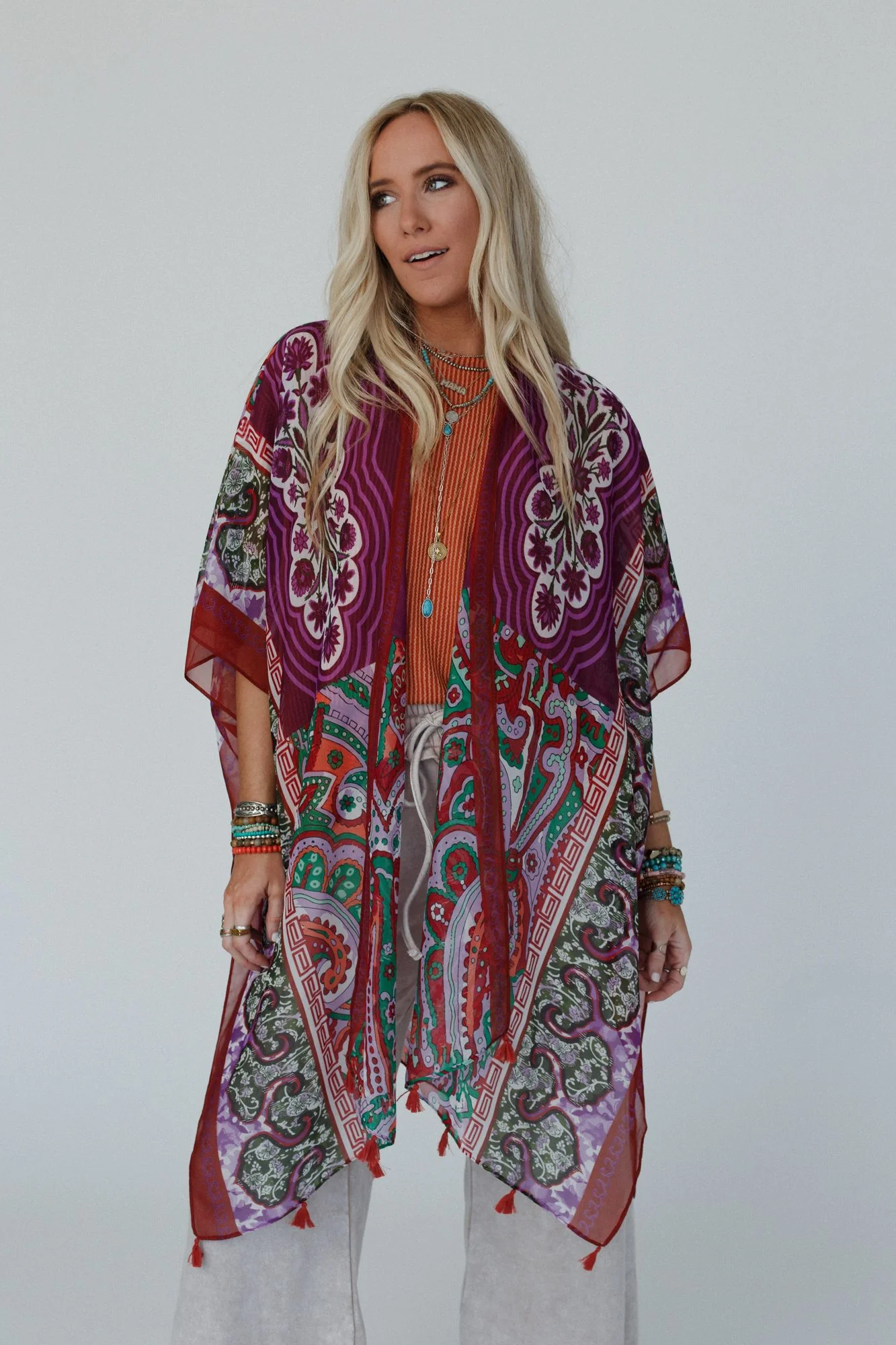 Tabitha Floral Kimono - Maroon - Image 3