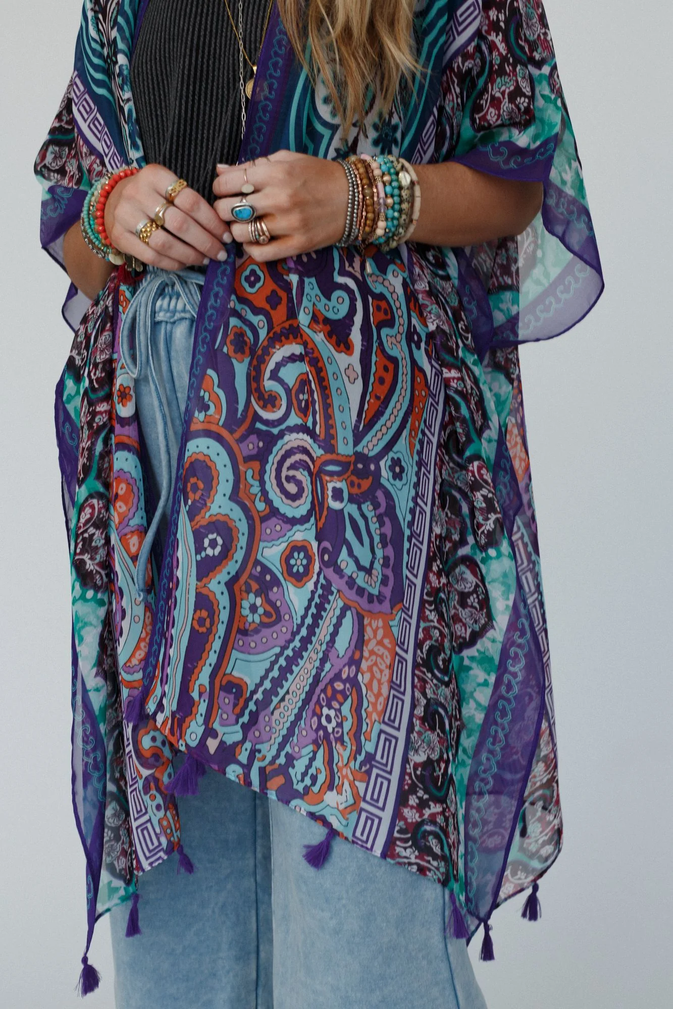 Tabitha Floral Kimono - Teal - Image 3