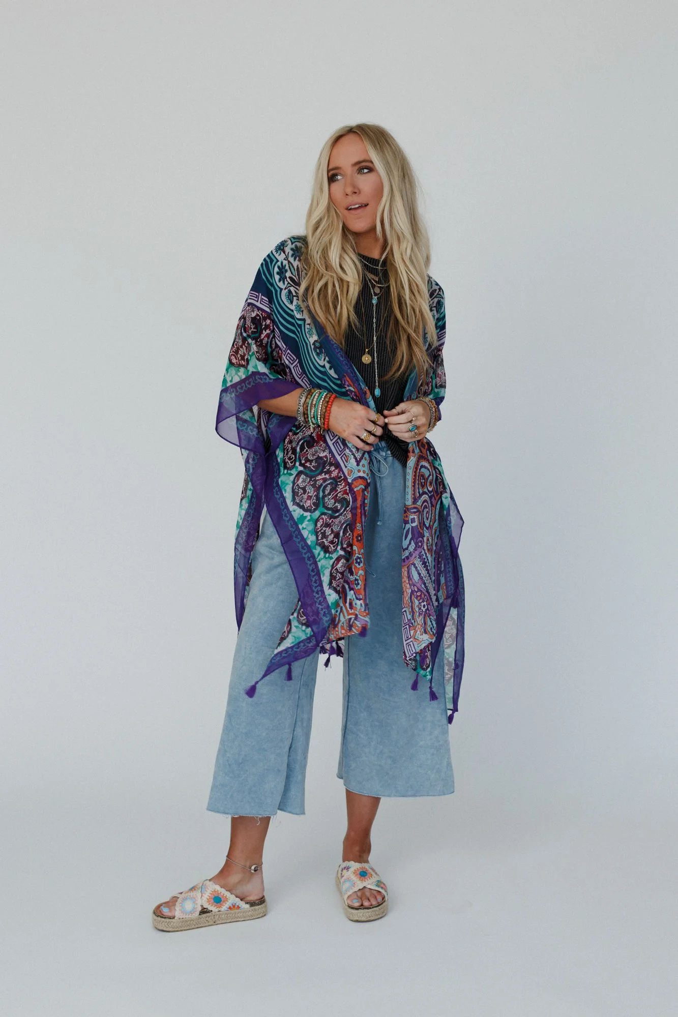 Tabitha Floral Kimono - Teal - Image 4