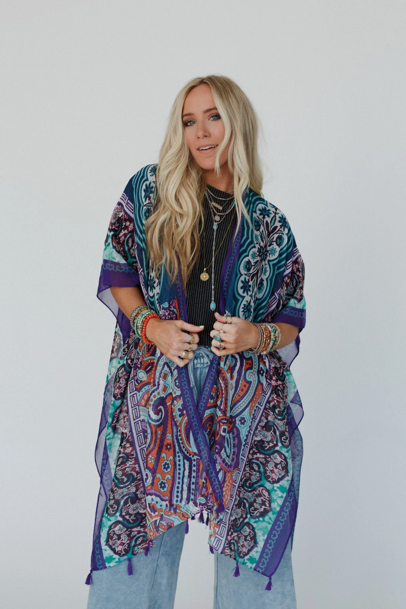 Tabitha Floral Kimono - Teal - Image 5