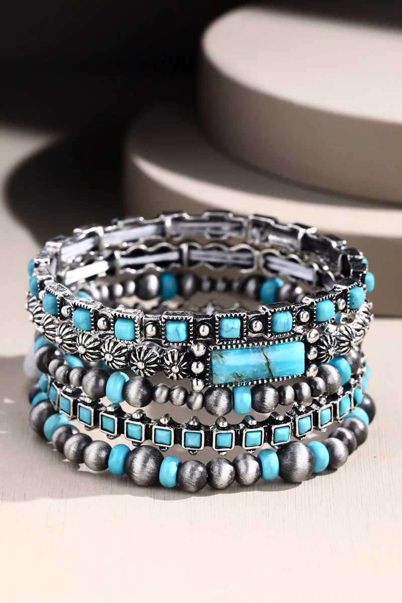 Tawny Stone Bracelet Set - Turquoise - Image 4