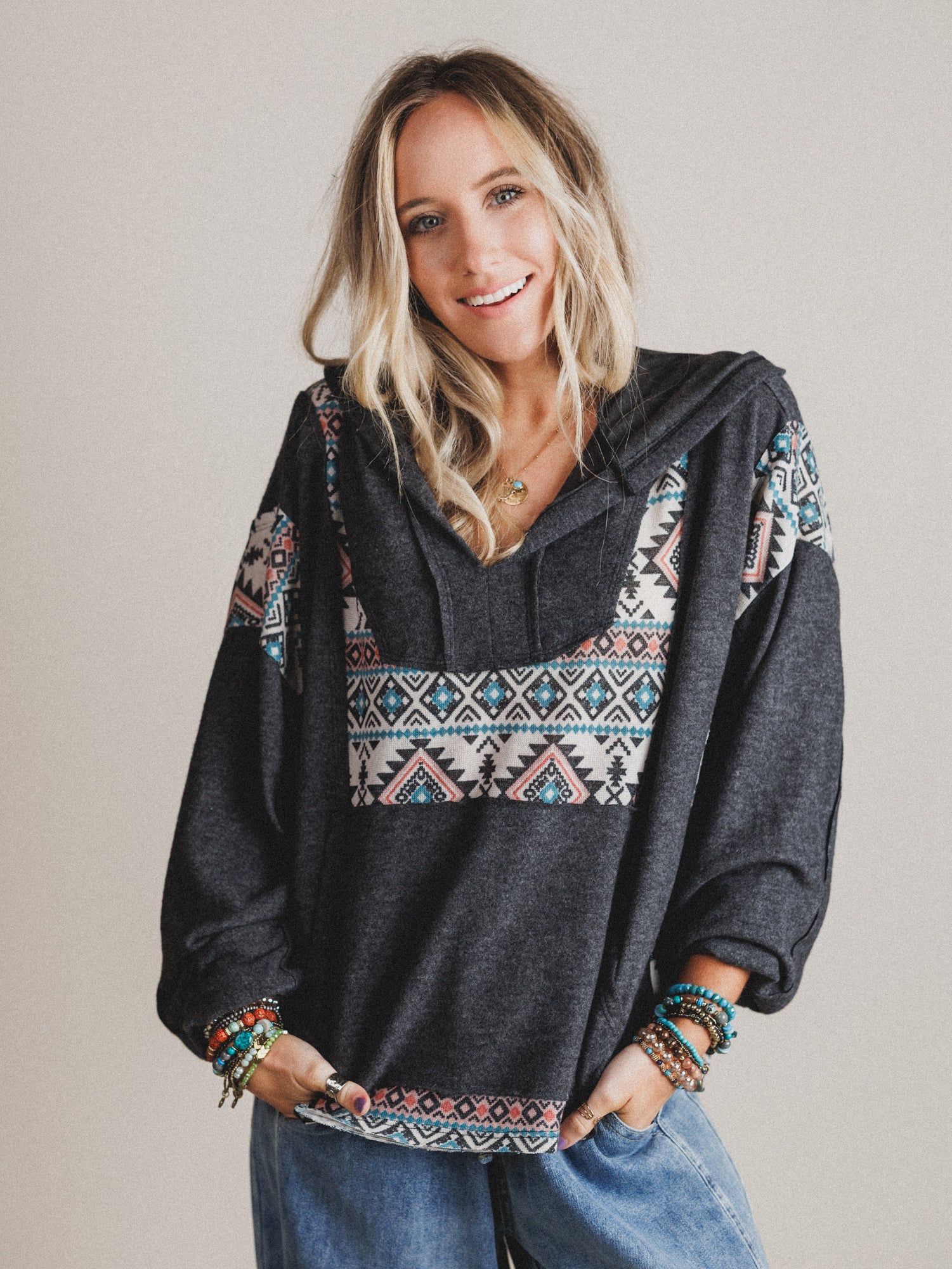 The Nest Beach Nights Pullover Hoodie Top - Charcoal - Image 4
