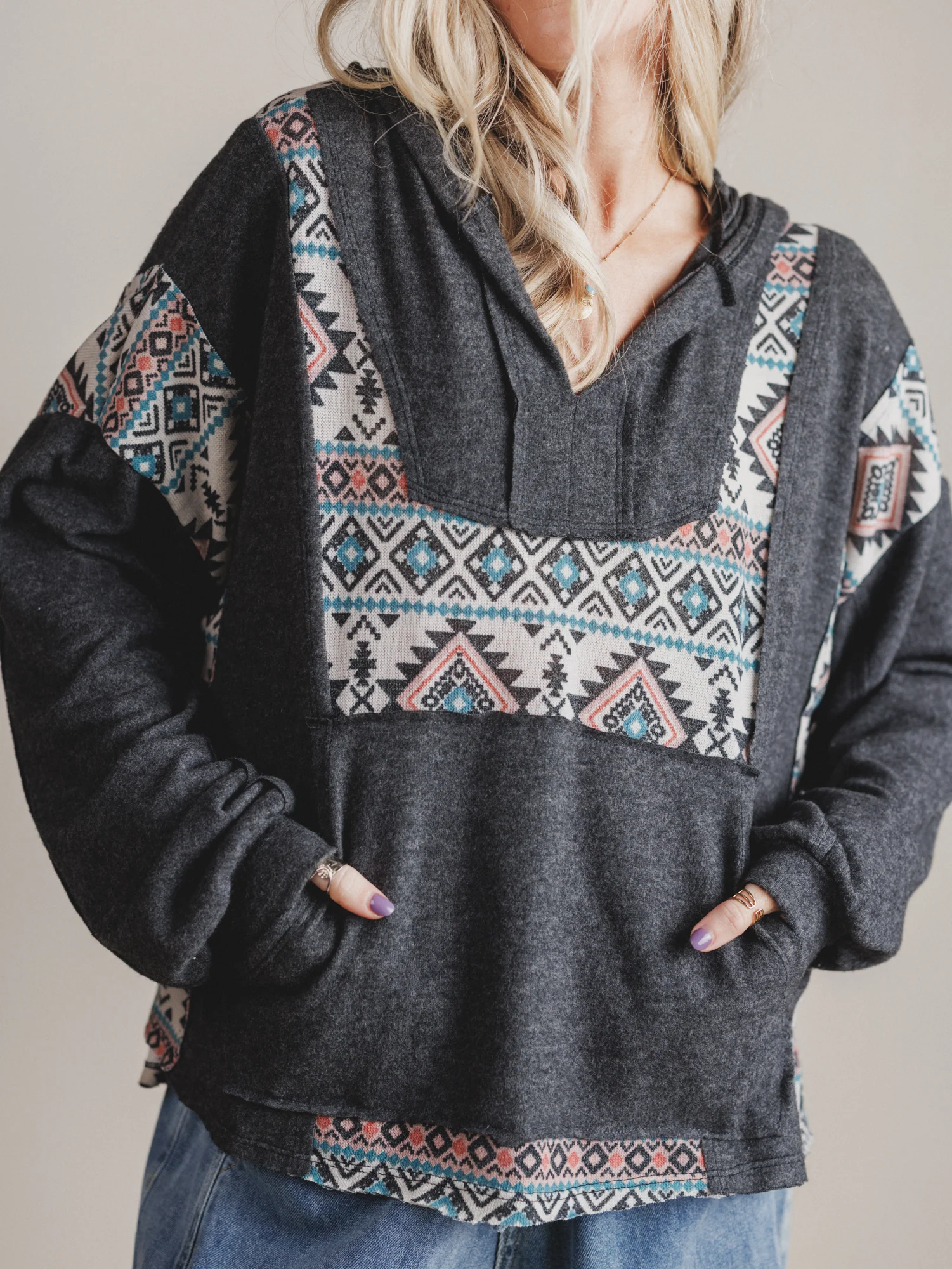 The Nest Beach Nights Pullover Hoodie Top - Charcoal - Image 3