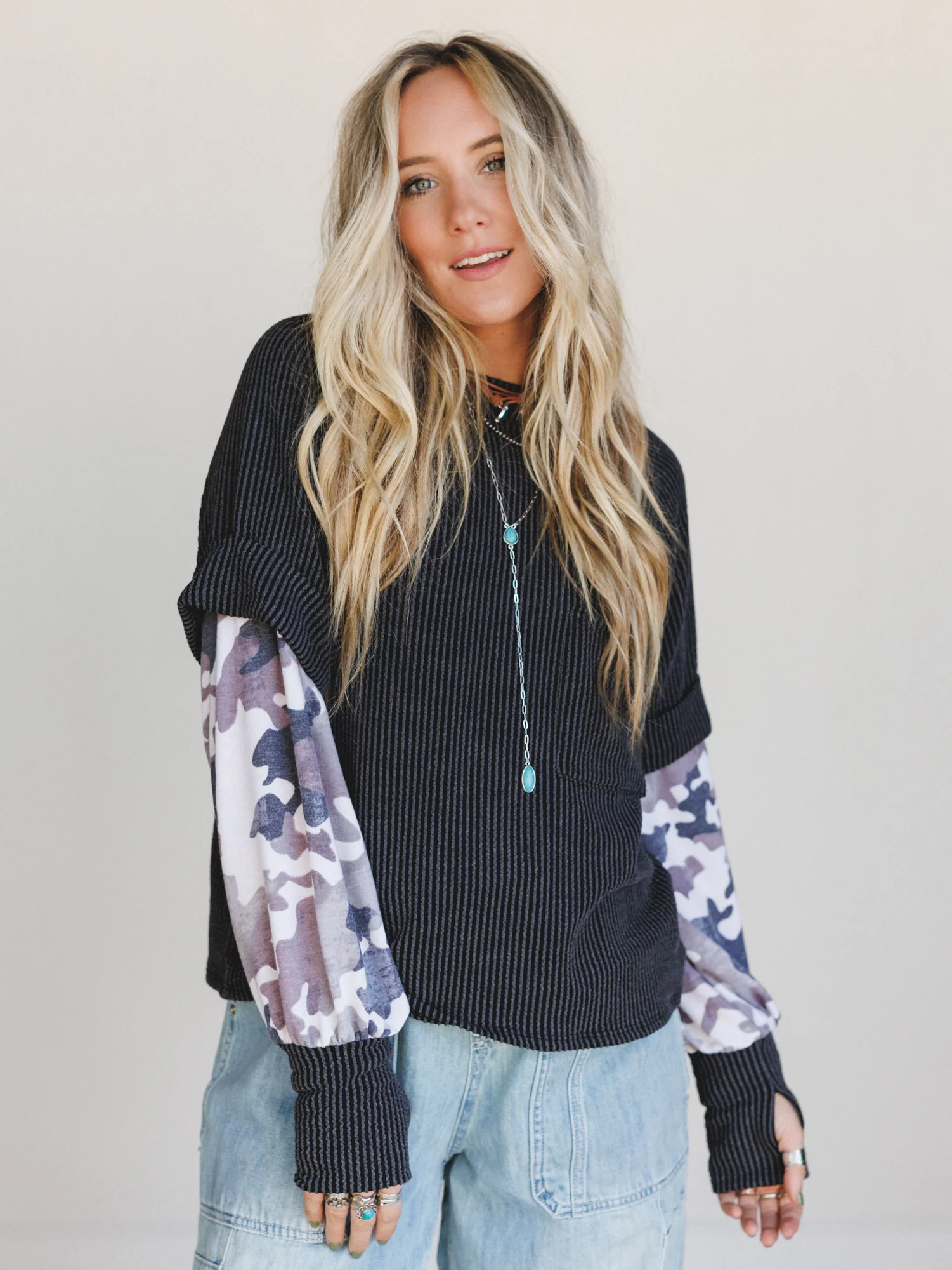 The Nest Better Together Layered Contrast Top - Camo - Image 2