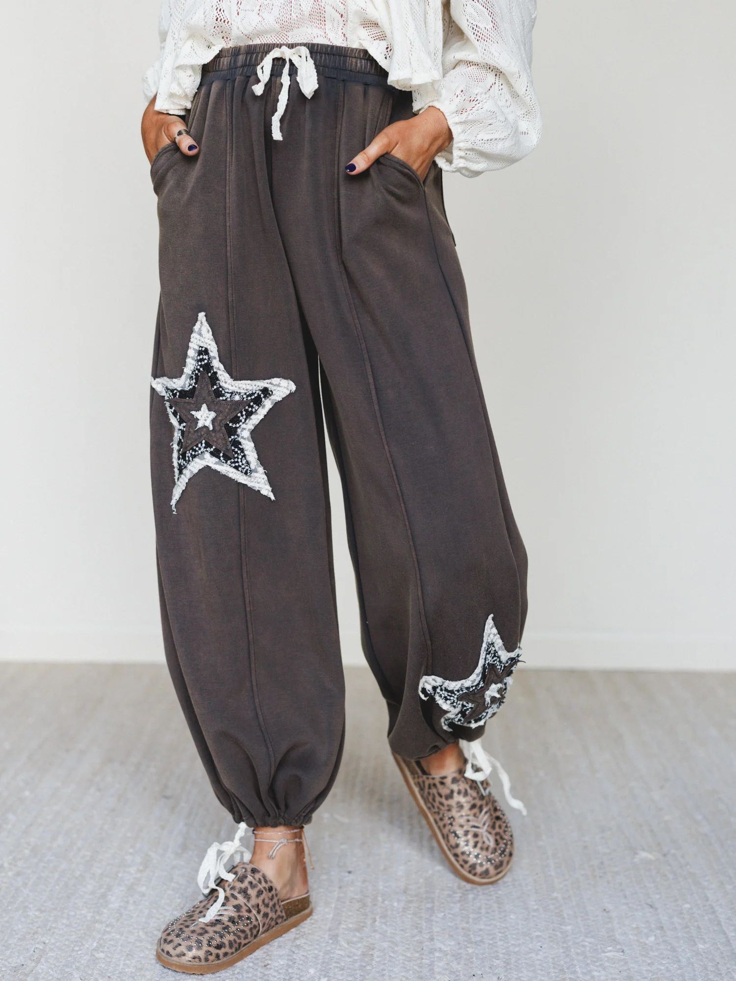 The Nest Bobbie Patchwork Convertible Wide Leg Pant - Charcoal - Pre Order - Image 2