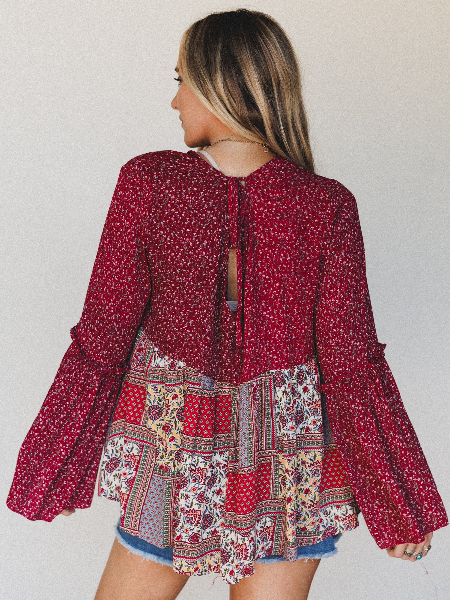 The Nest Brea Mixed Print Top - Burgundy - Image 4