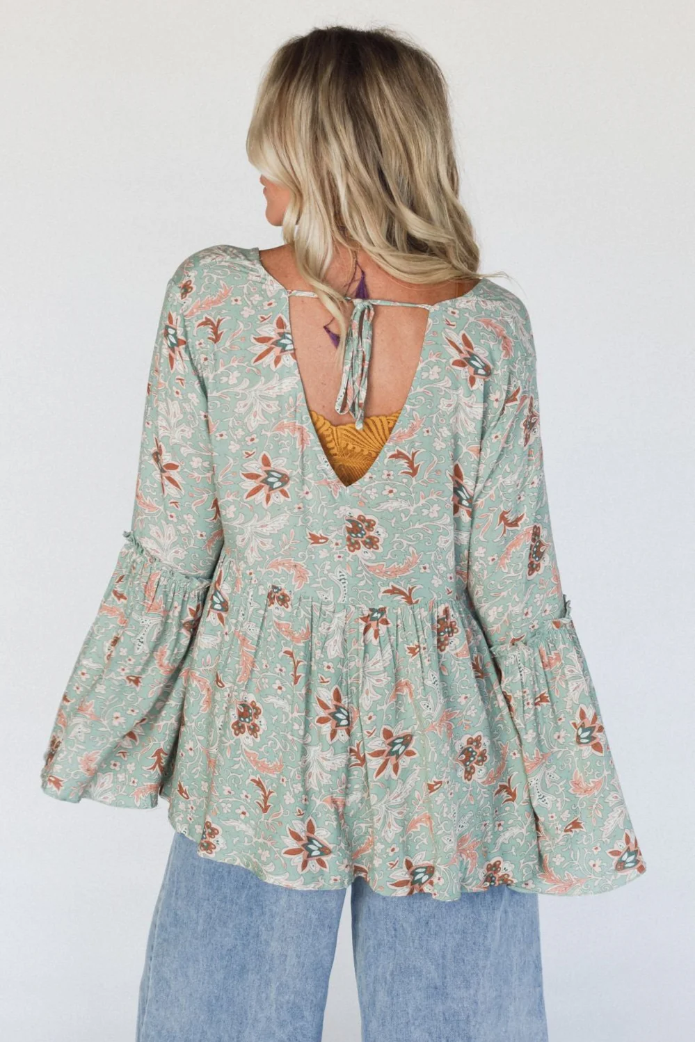 The Nest Brea Mixed Print Top - Sage Floral Print - Image 2