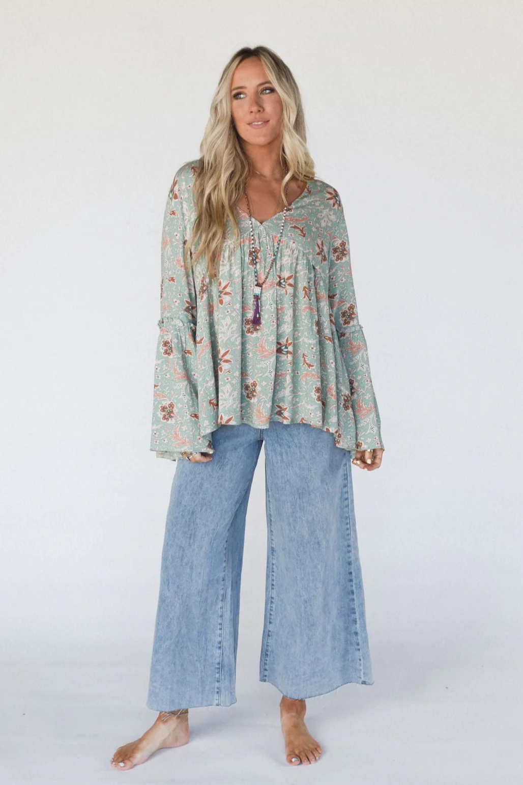 The Nest Brea Mixed Print Top - Sage Floral Print - Image 4