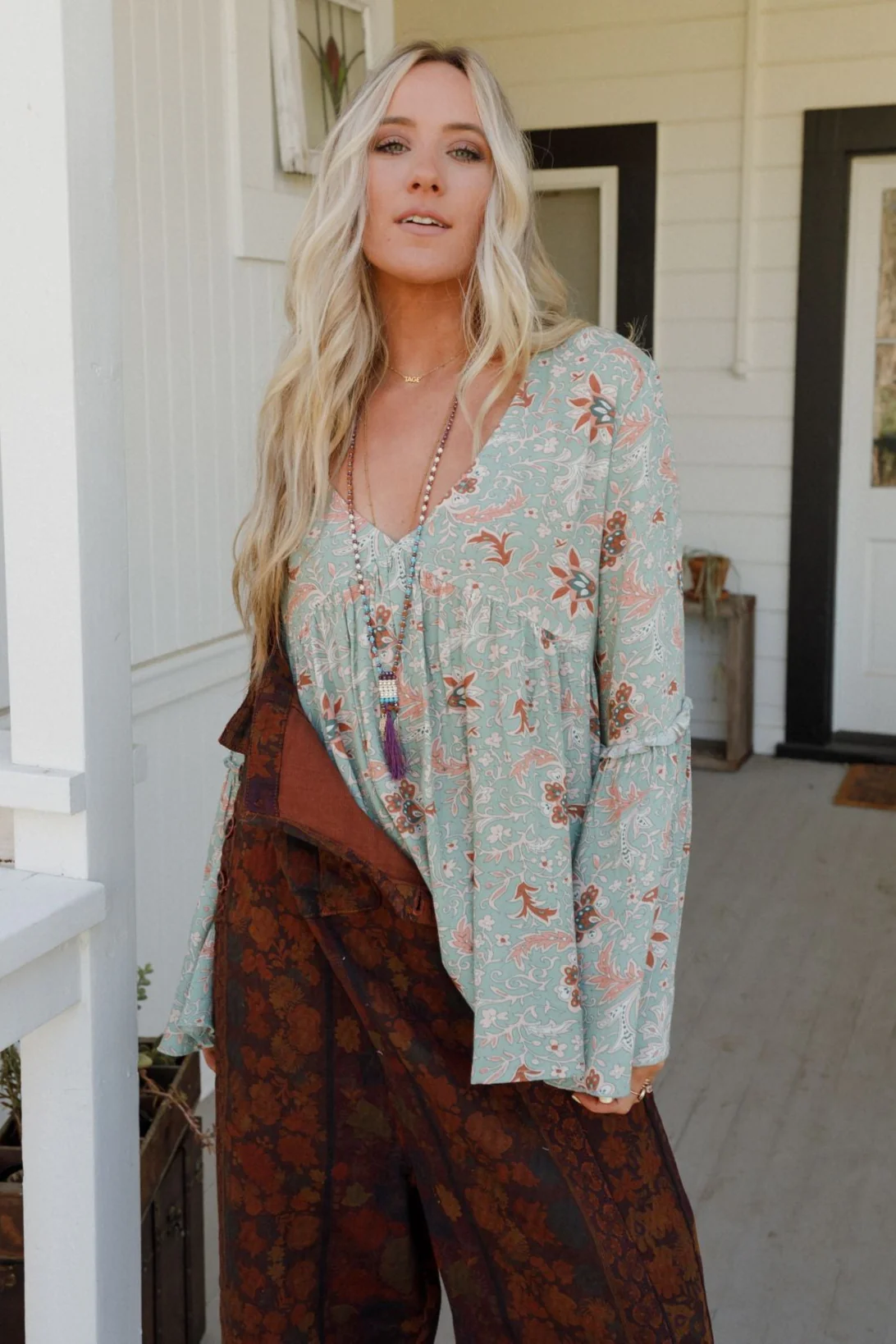 The Nest Brea Mixed Print Top - Sage Floral Print - Image 5