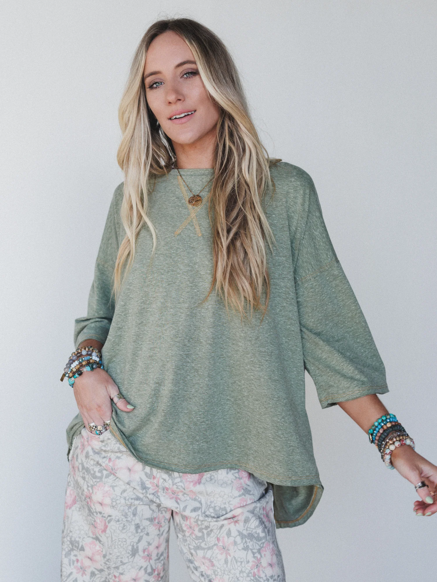 The Nest Callie Split Back Top - Olive - Image 2