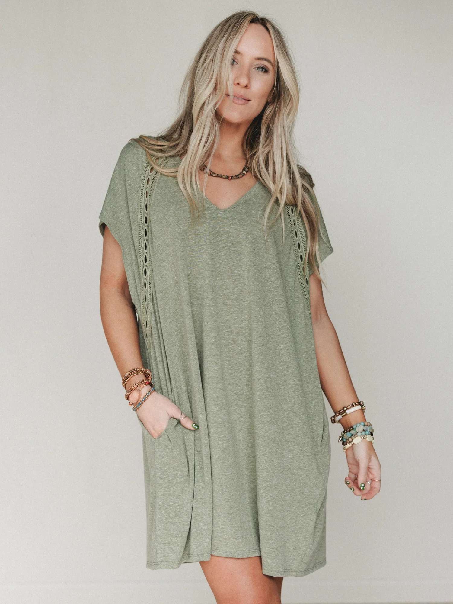 The Nest Camden Lace Tee Dress - Olive - Image 2