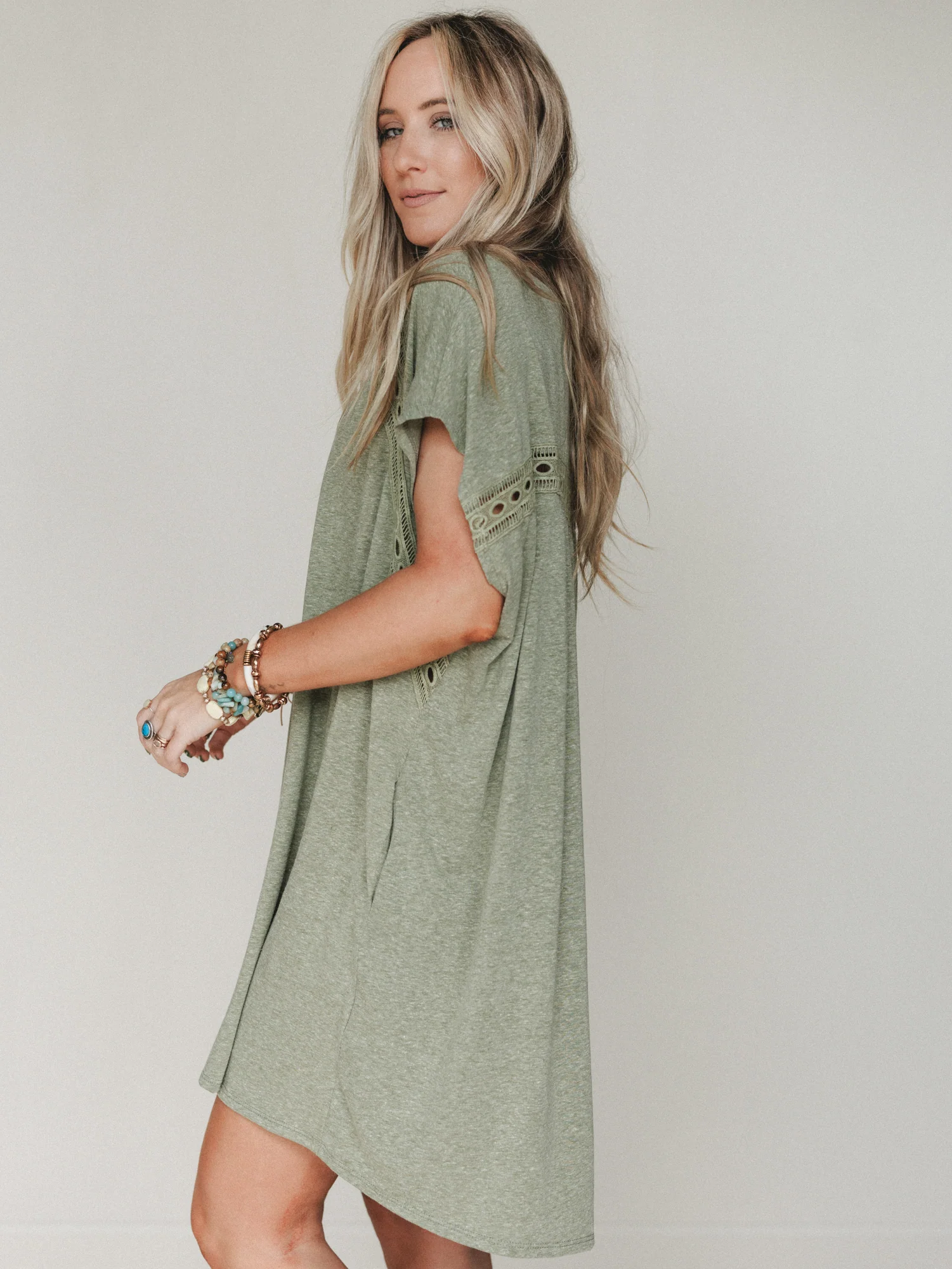 The Nest Camden Lace Tee Dress - Olive - Image 4