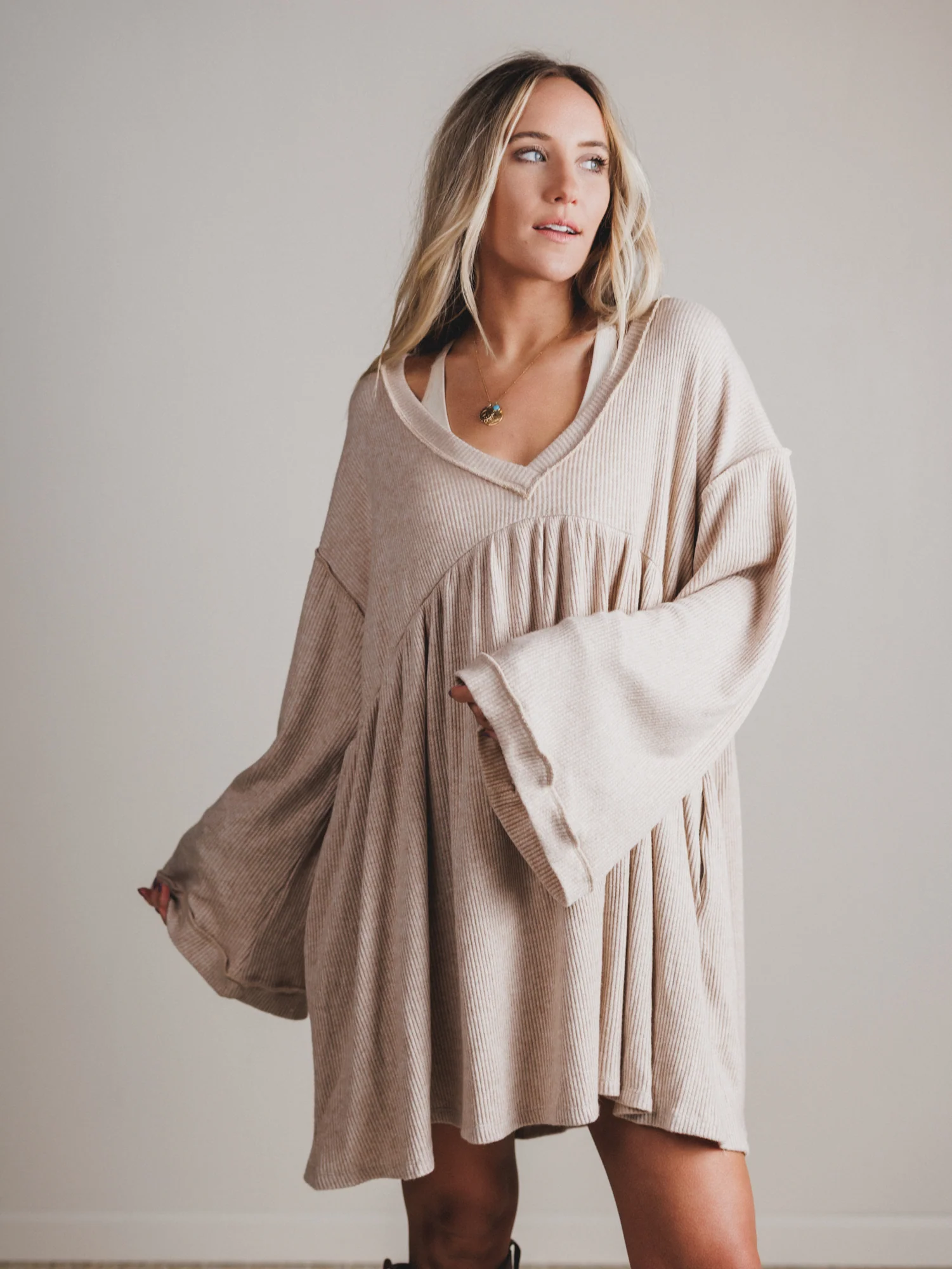 The Nest Carefree Mini Dress - Stone - Image 3