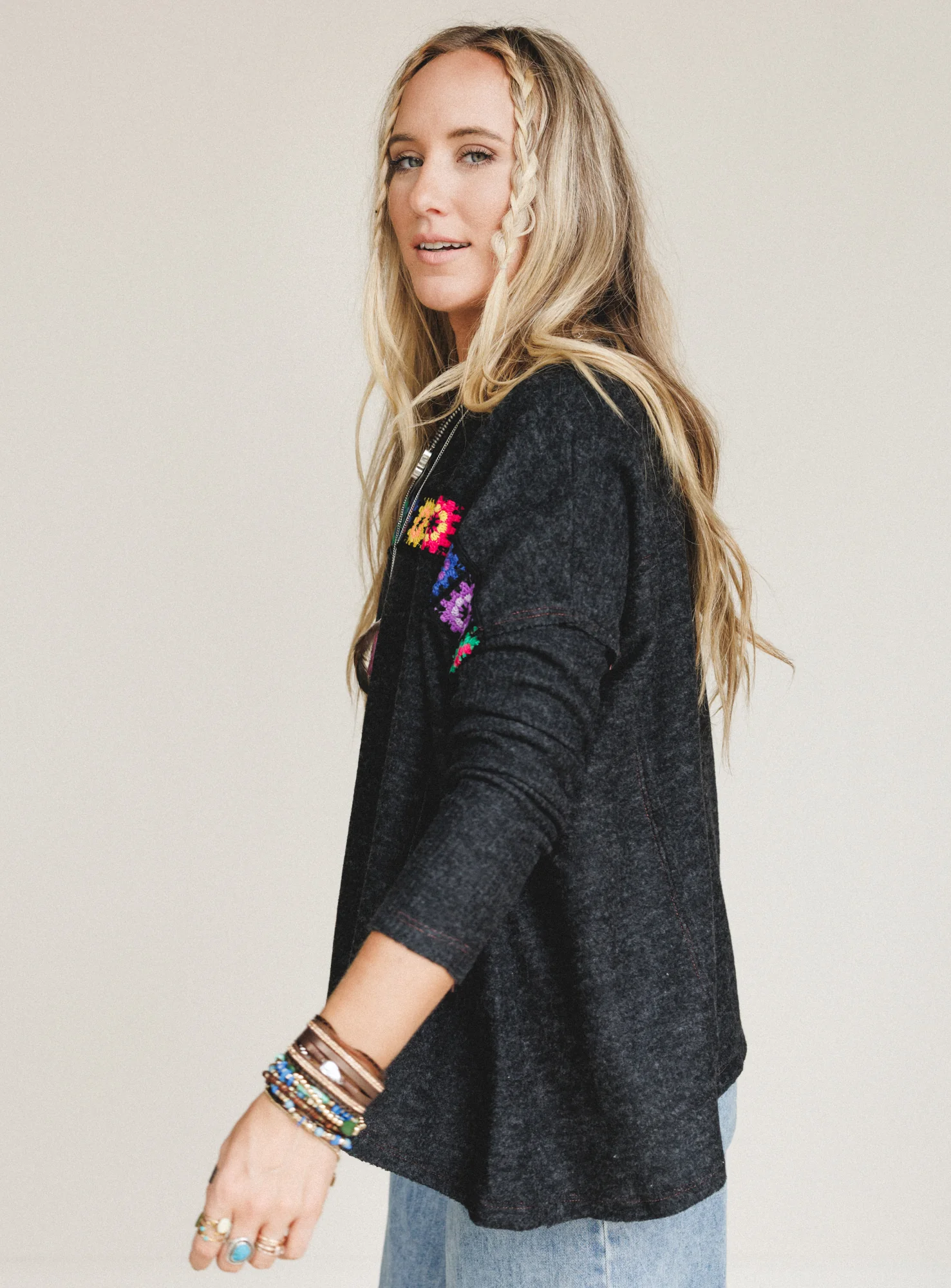 The Nest Cozy Up Crochet Top - Charcoal - Image 3
