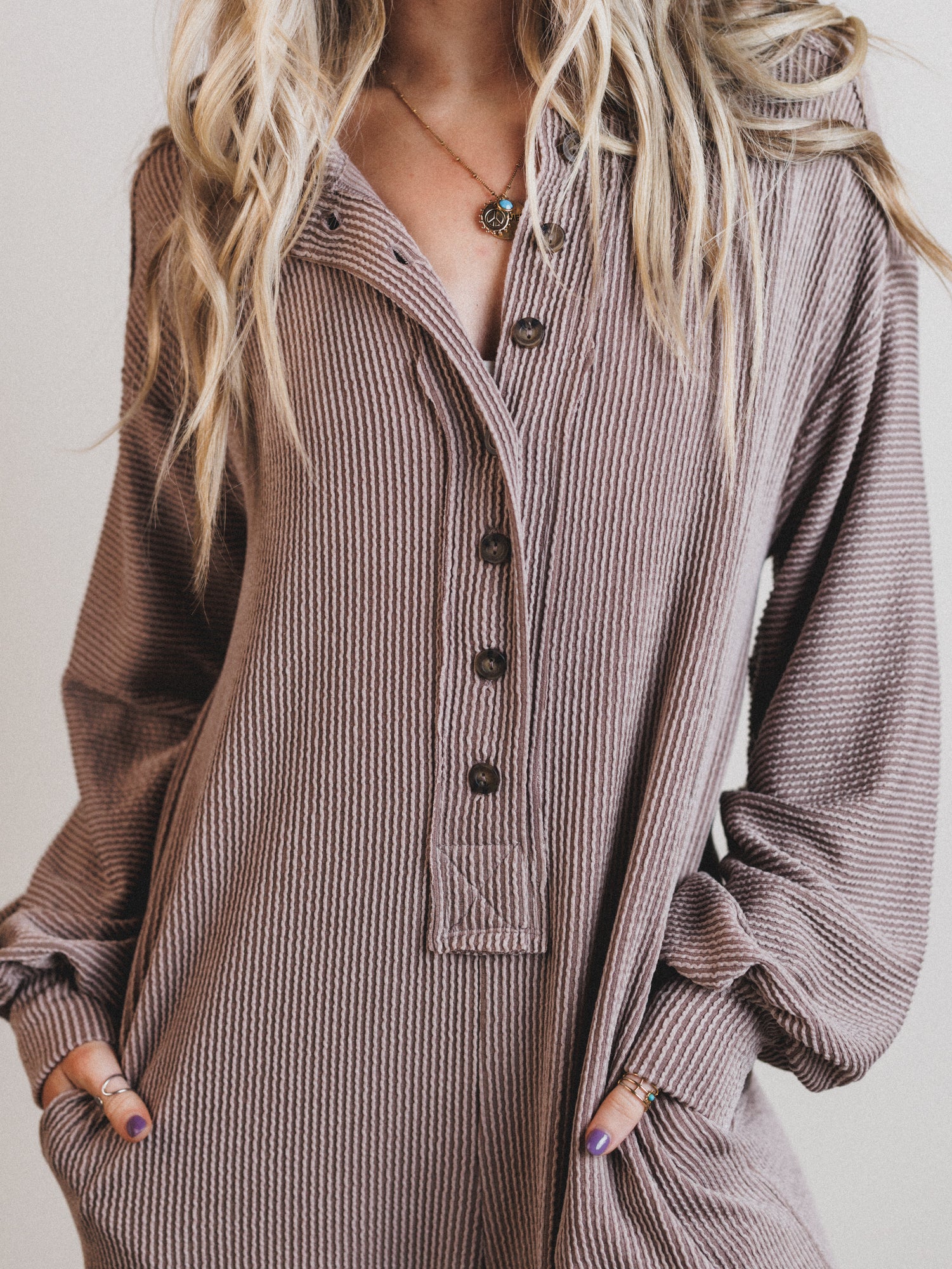 The Nest Daphne Textured Long Sleeve Jumpsuit - Acorn - Image 2