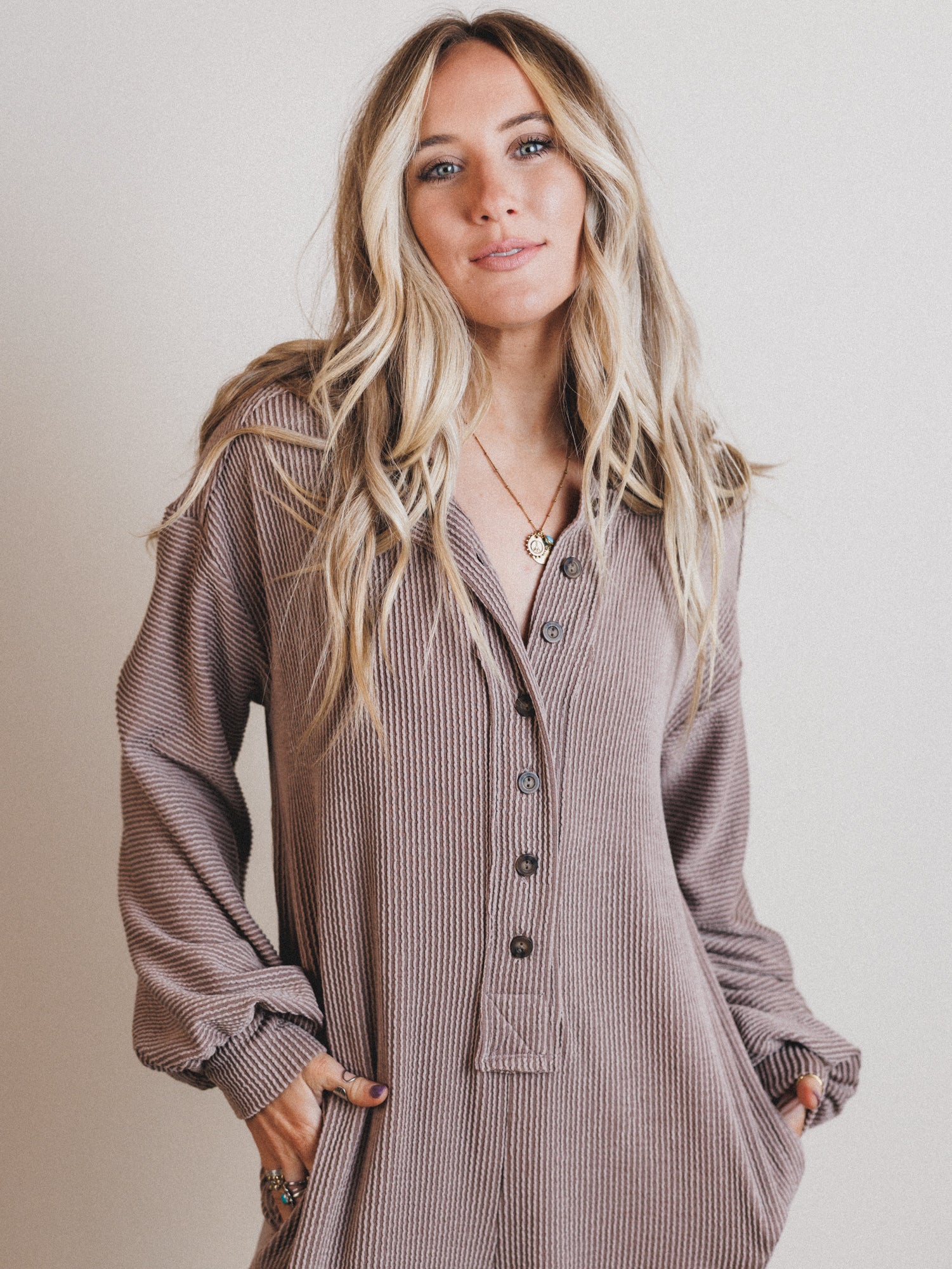 The Nest Daphne Textured Long Sleeve Jumpsuit - Acorn - Image 4