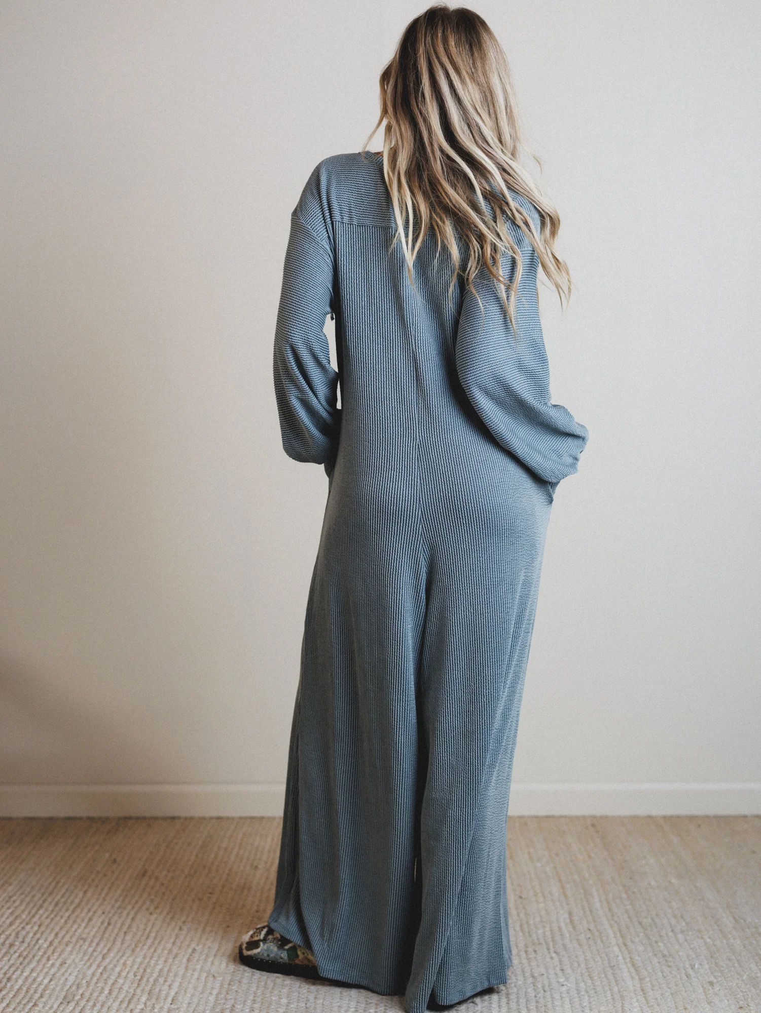 The Nest Daphne Textured Long Sleeve Jumpsuit - Seafoam - Image 5