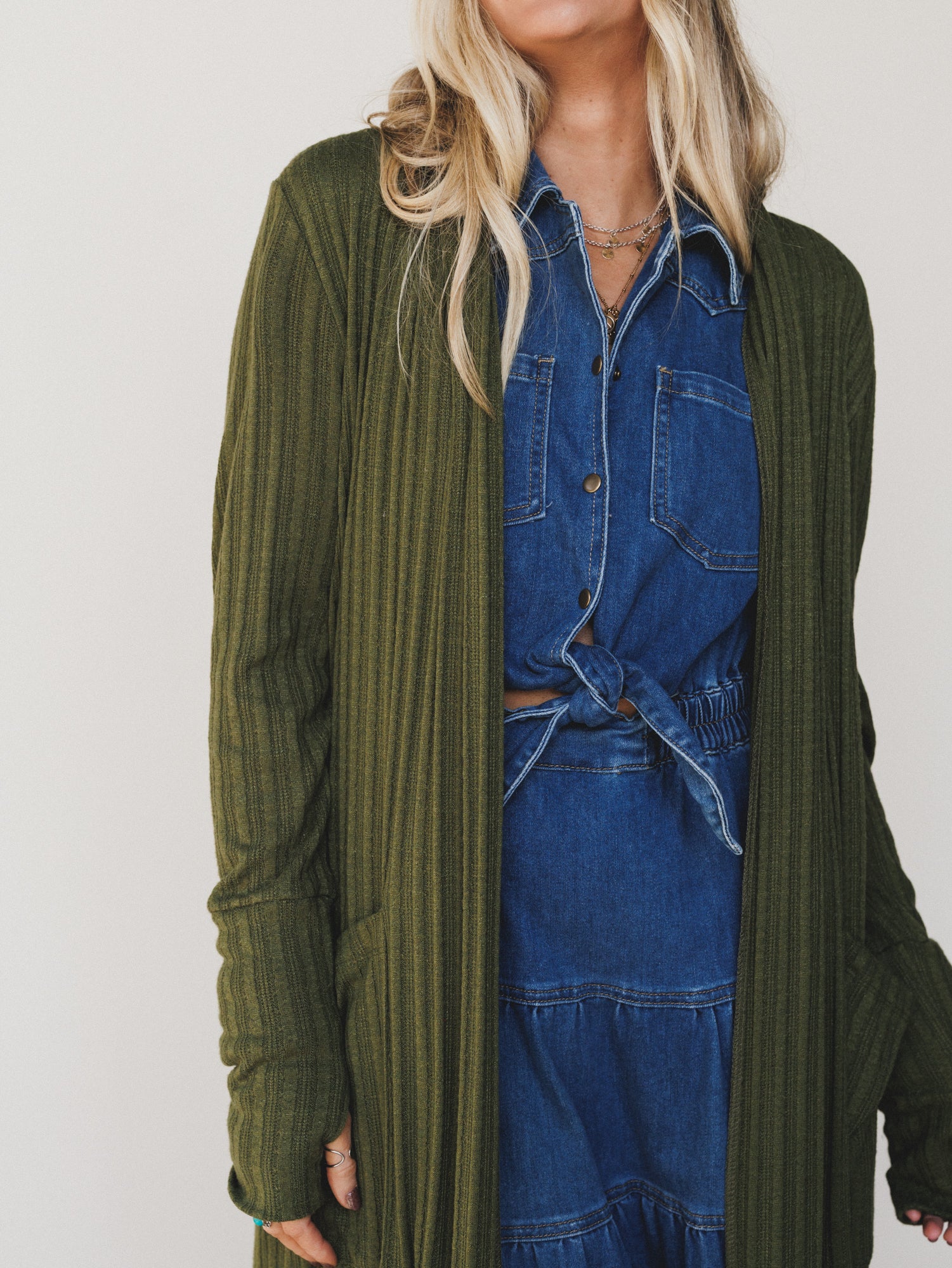 The Nest Finishing Touch Duster Cardigan - Olive - Image 3