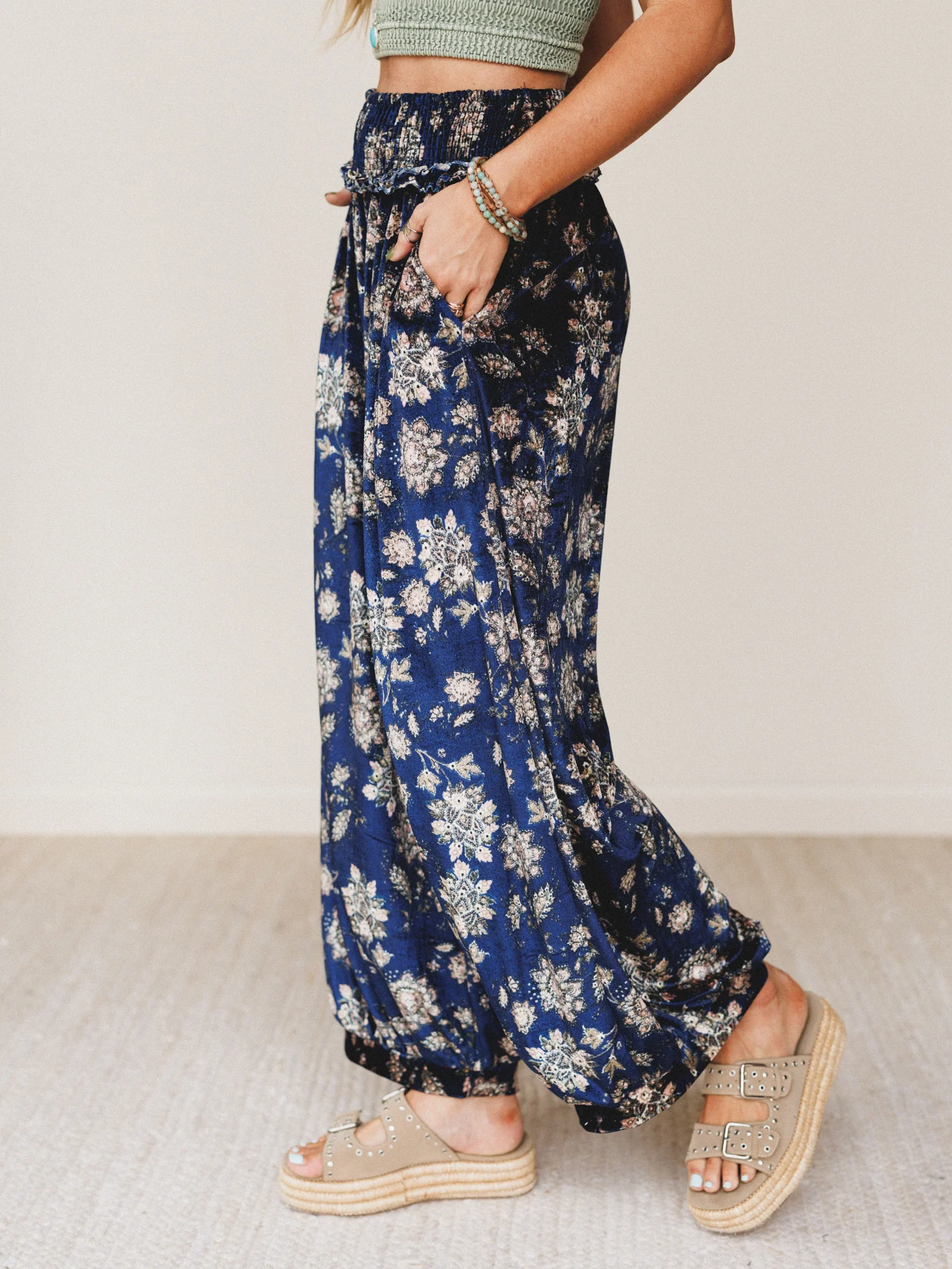 The Nest Gather Together Velvet Wide Leg Pants - Navy - Image 2