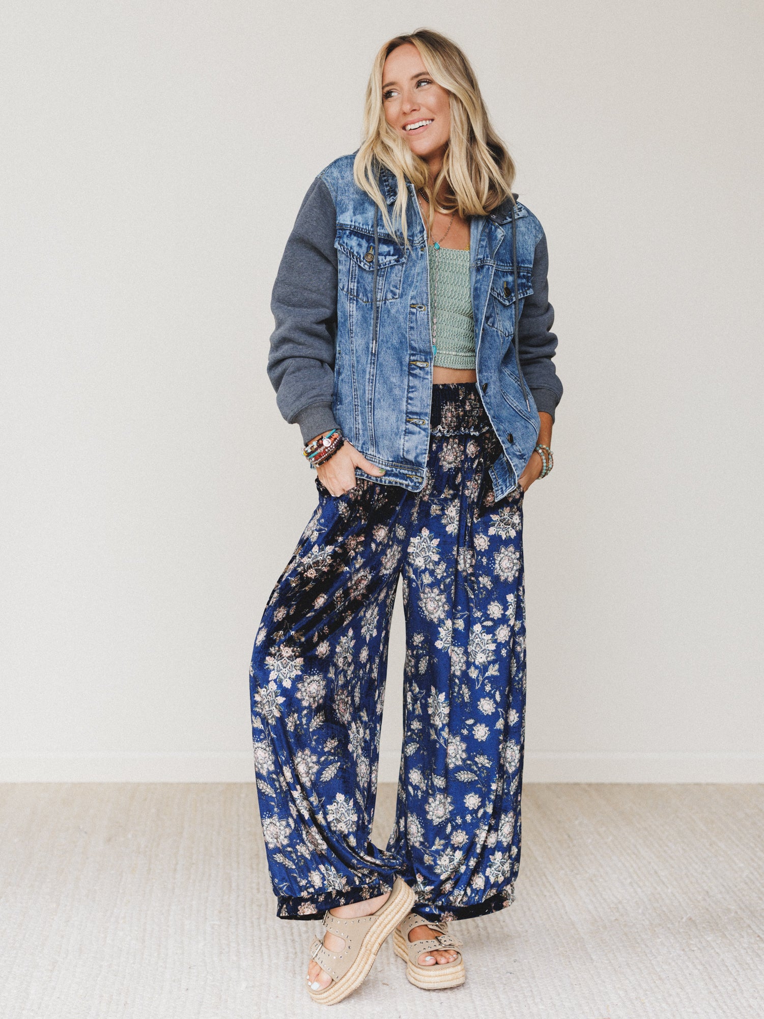 The Nest Gather Together Velvet Wide Leg Pants - Navy - Image 5