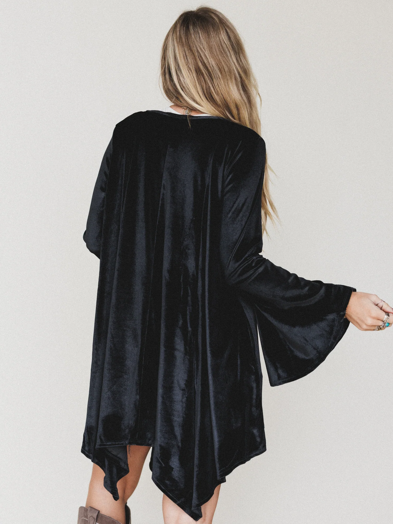 The Nest Golden Hour Bell Sleeve Velvet Dress - Black - Image 5