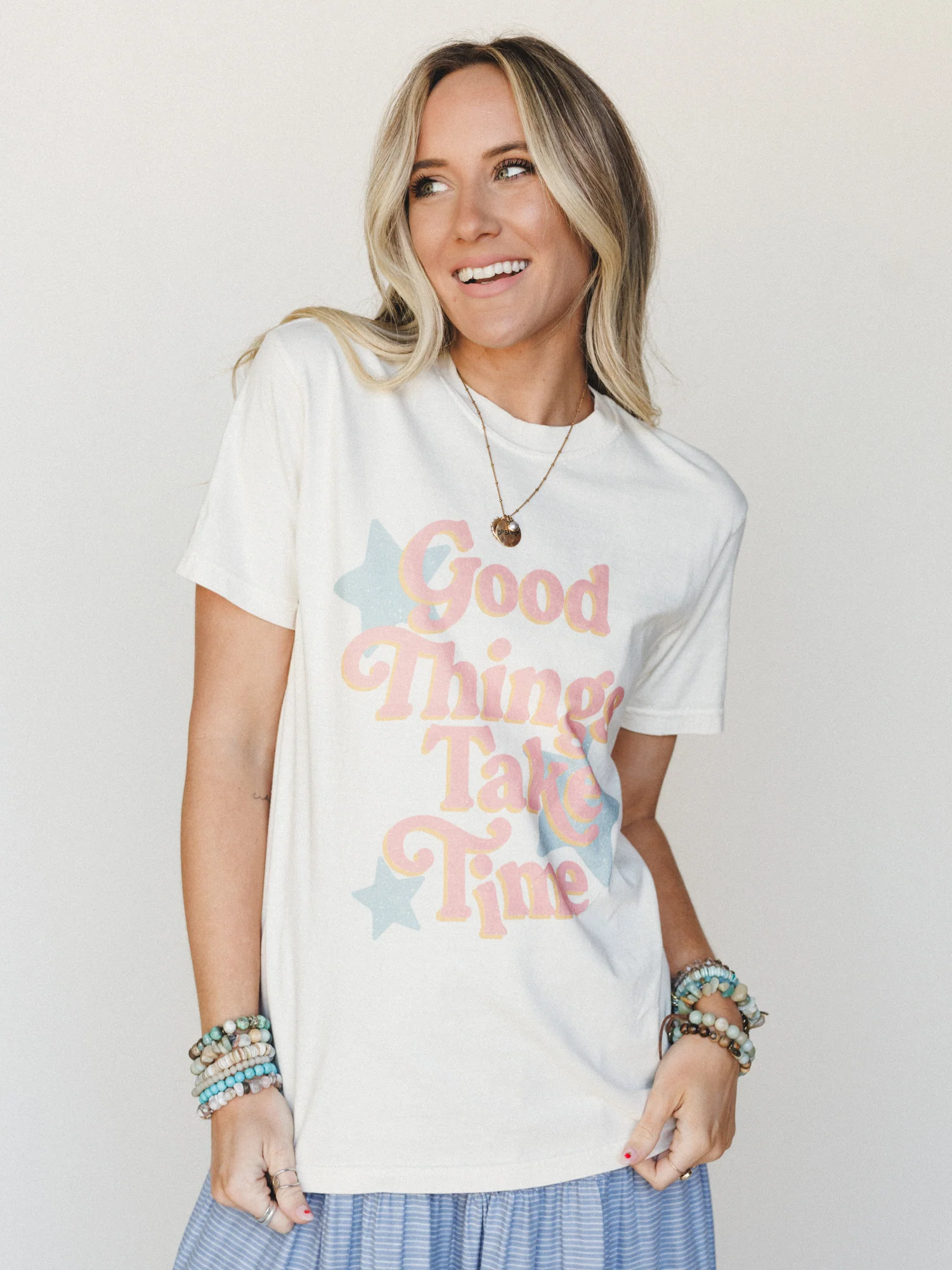 The Nest Good Things Take Time Graphic Tee - Ivory
