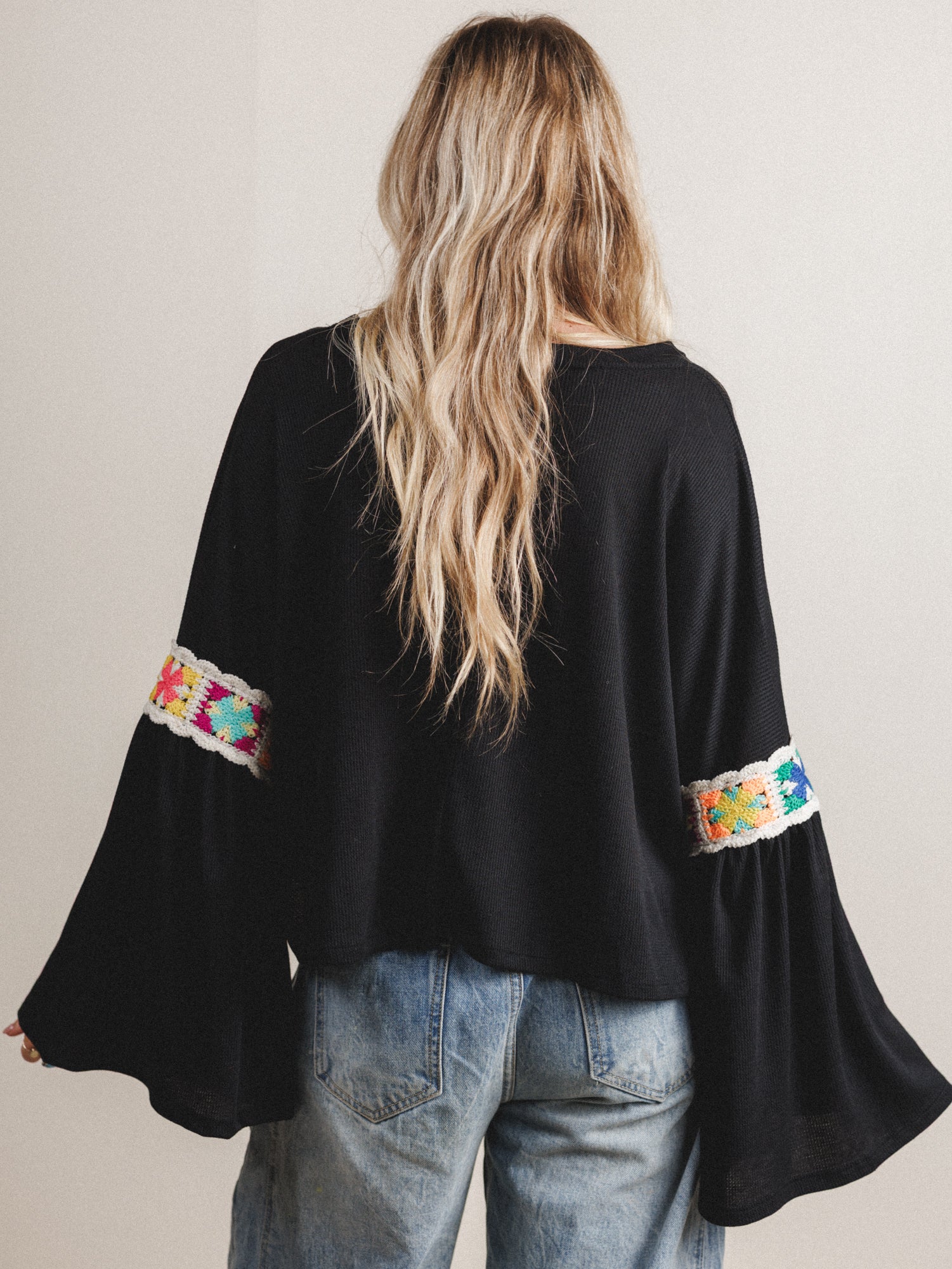 The Nest Groovy Crochet Patchwork Top - Black - Image 4