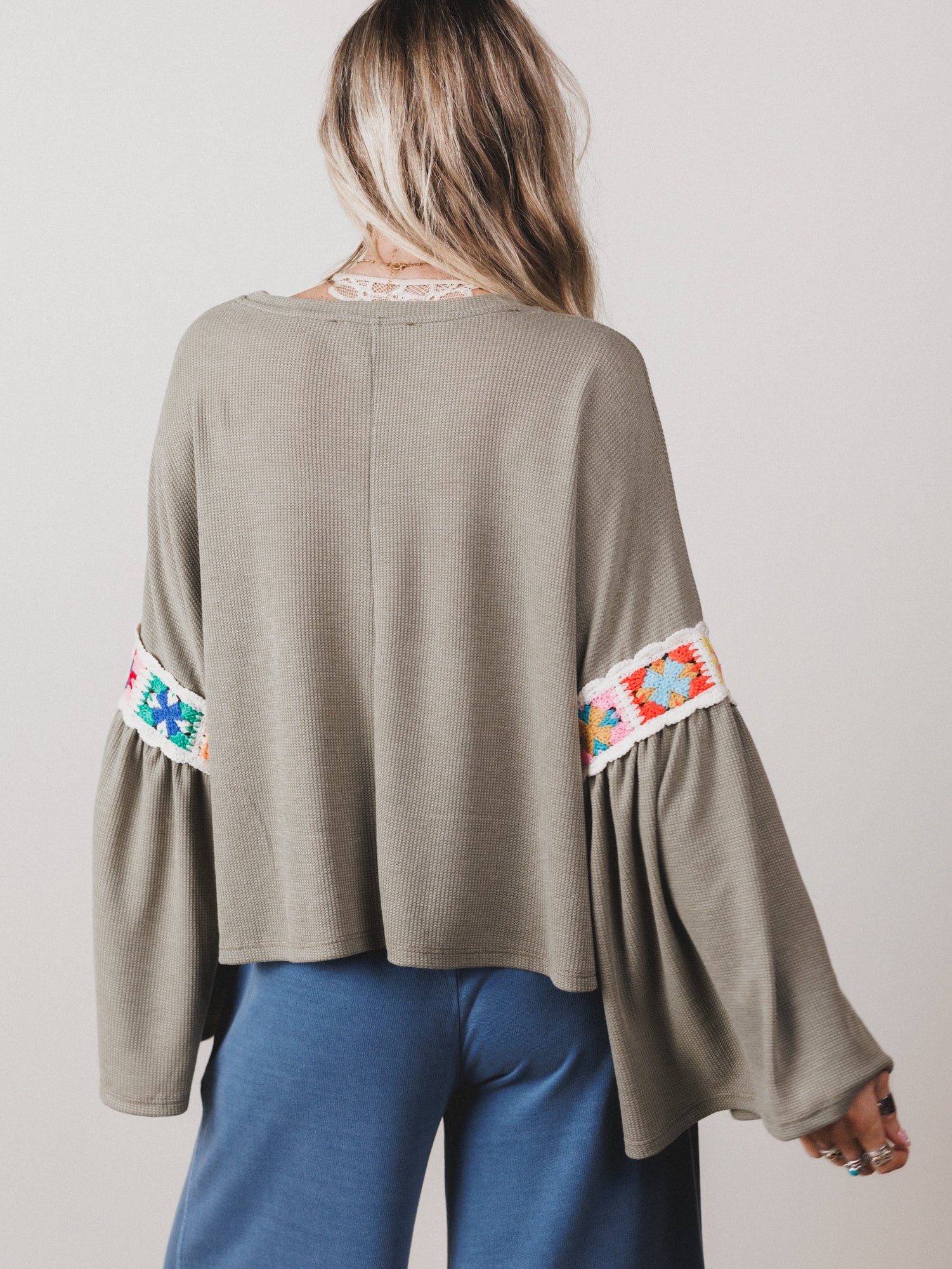 The Nest Groovy Crochet Patchwork Top - Olive - Image 6