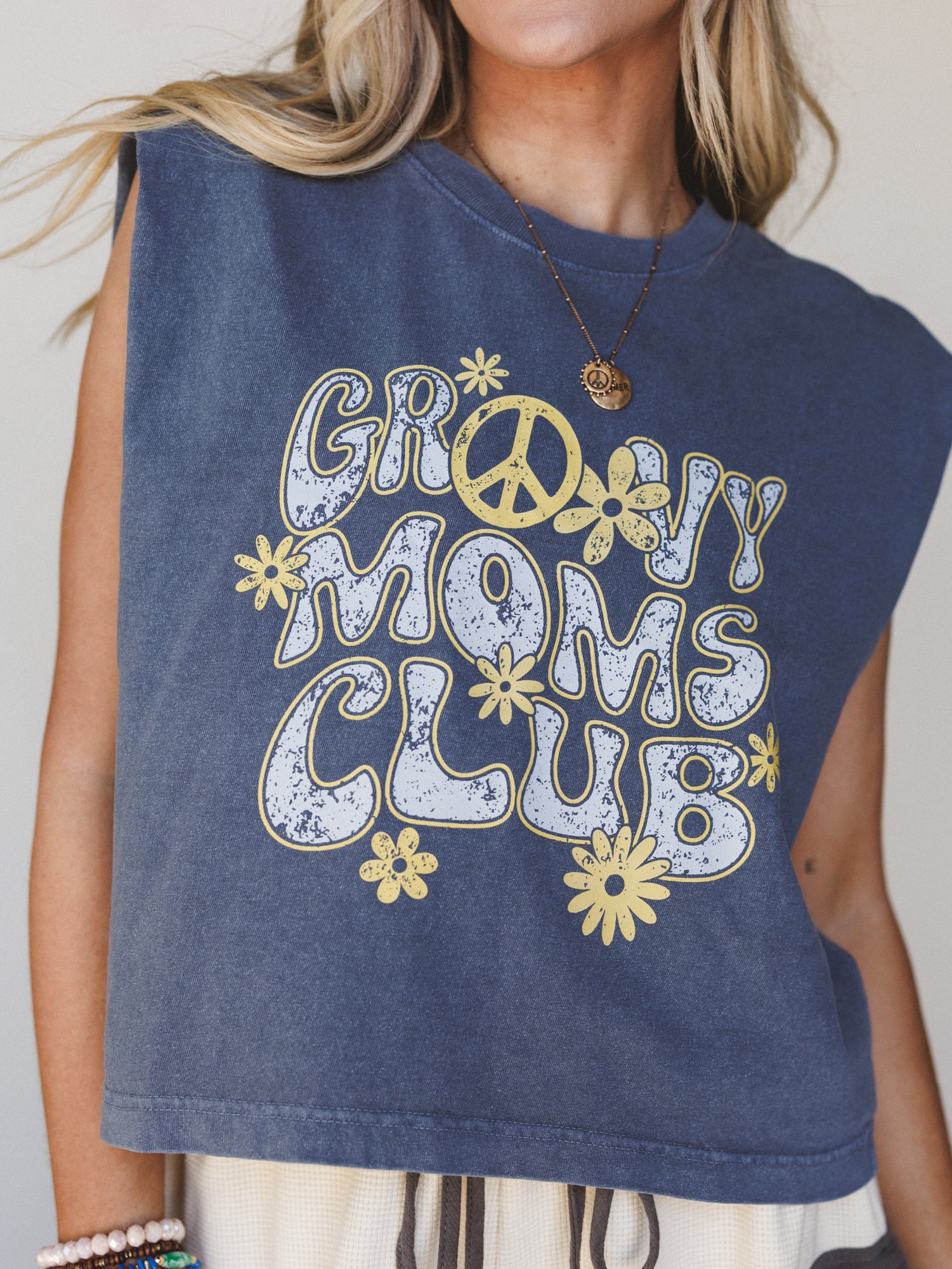 The Nest Groovy Moms Club Graphic Top - Faded Navy - Image 3