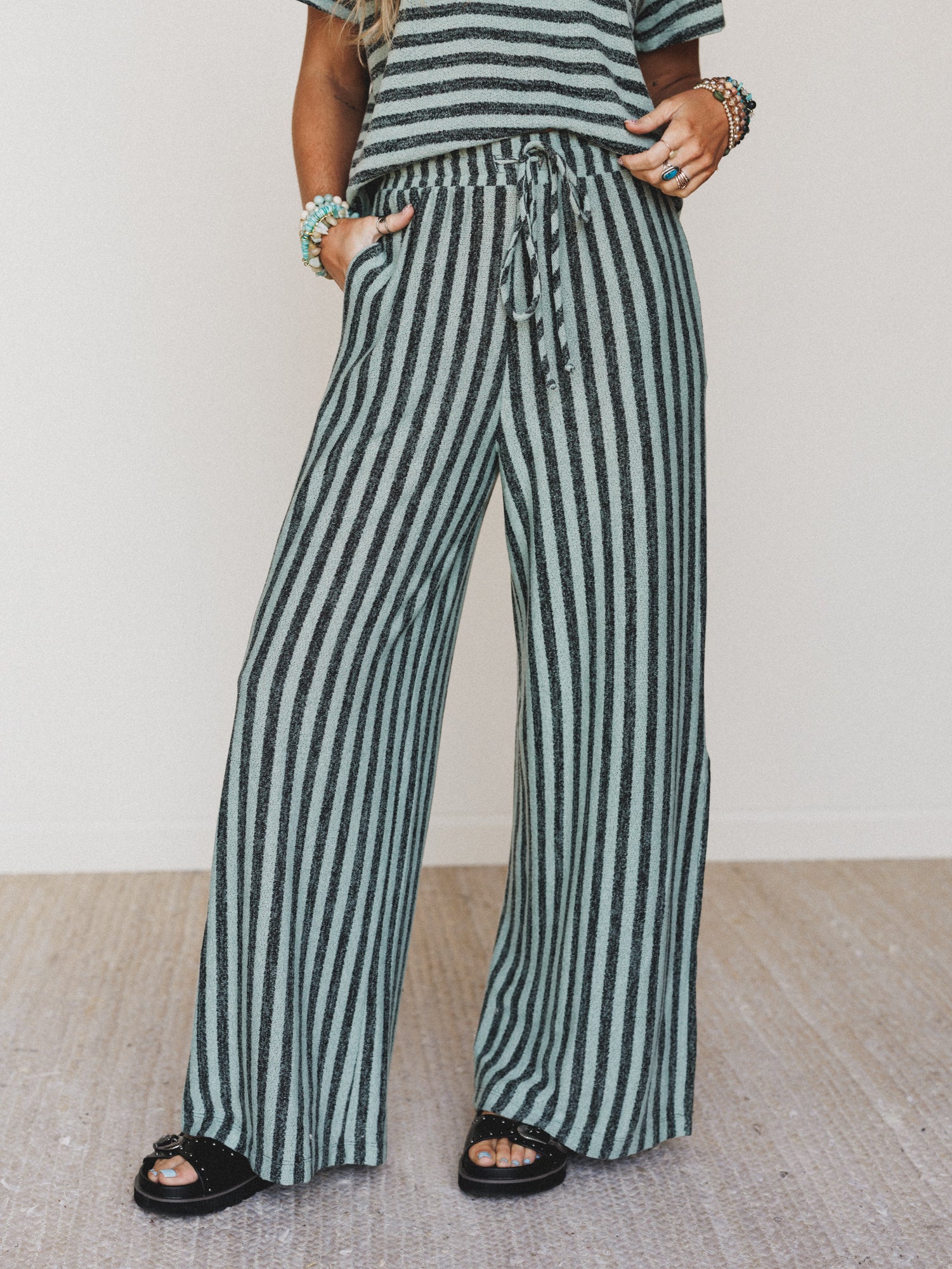 The Nest Ibiza Breeze Drawstring Pants - Sage Black