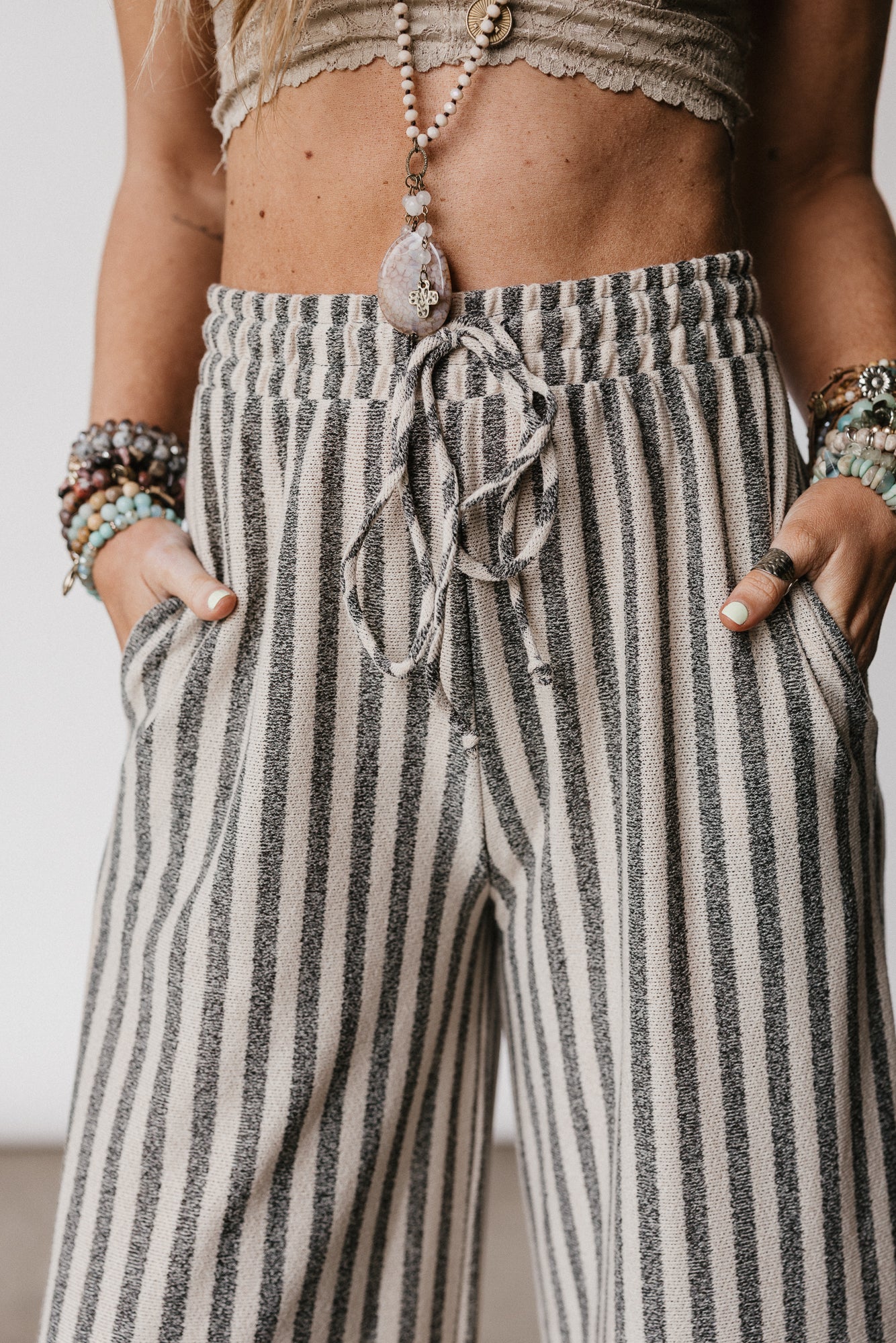 The Nest Ibiza Breeze Drawstring Pants - Taupe Black - Pre Order - Image 2