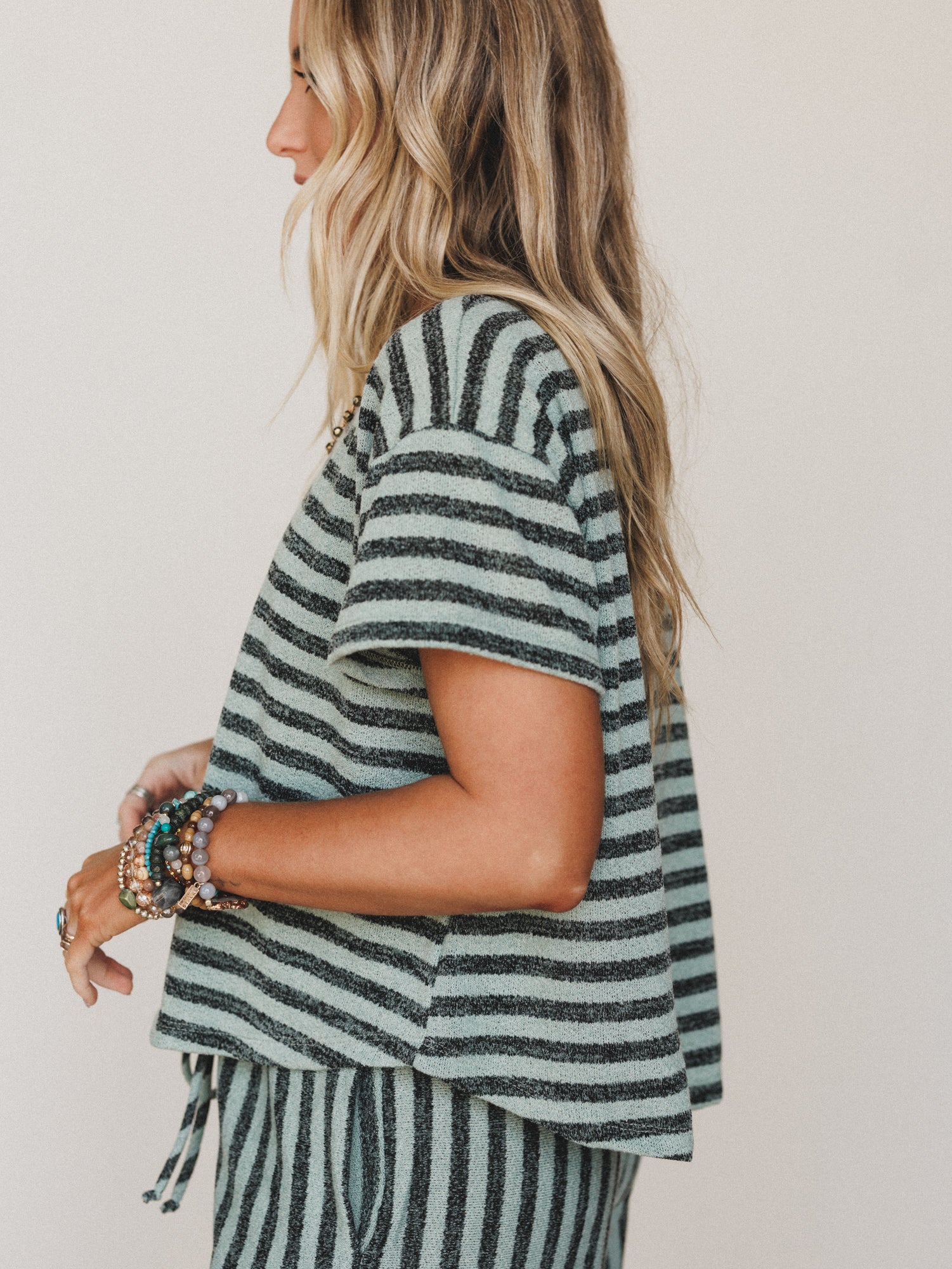 The Nest Ibiza Breeze Striped Top - Sage Black - Image 3
