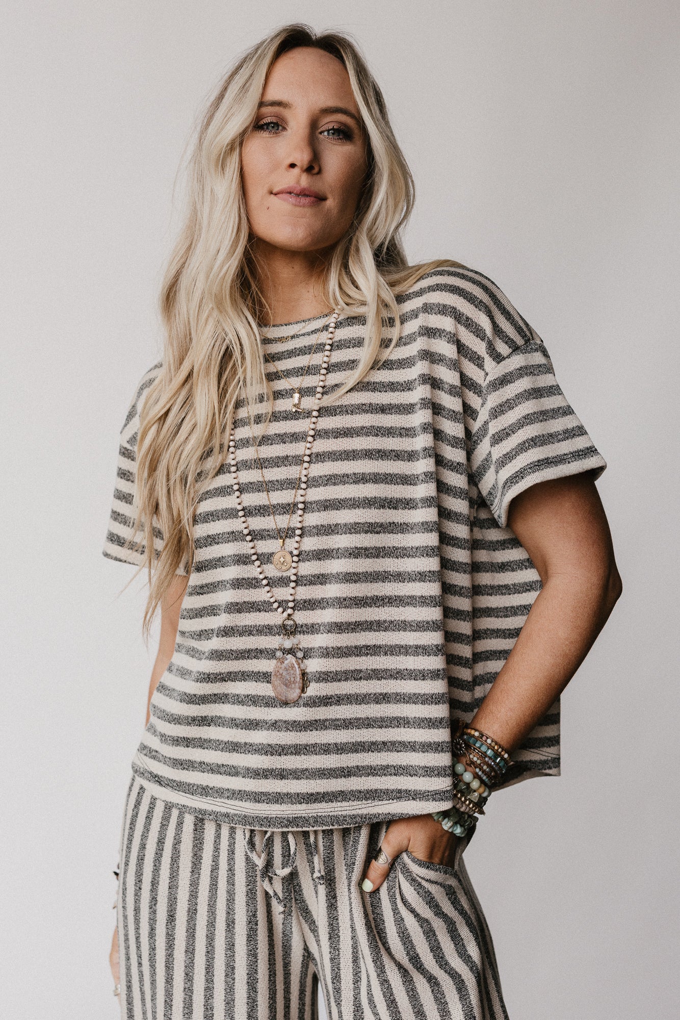 The Nest Ibiza Breeze Striped Top - Taupe Black - Image 6