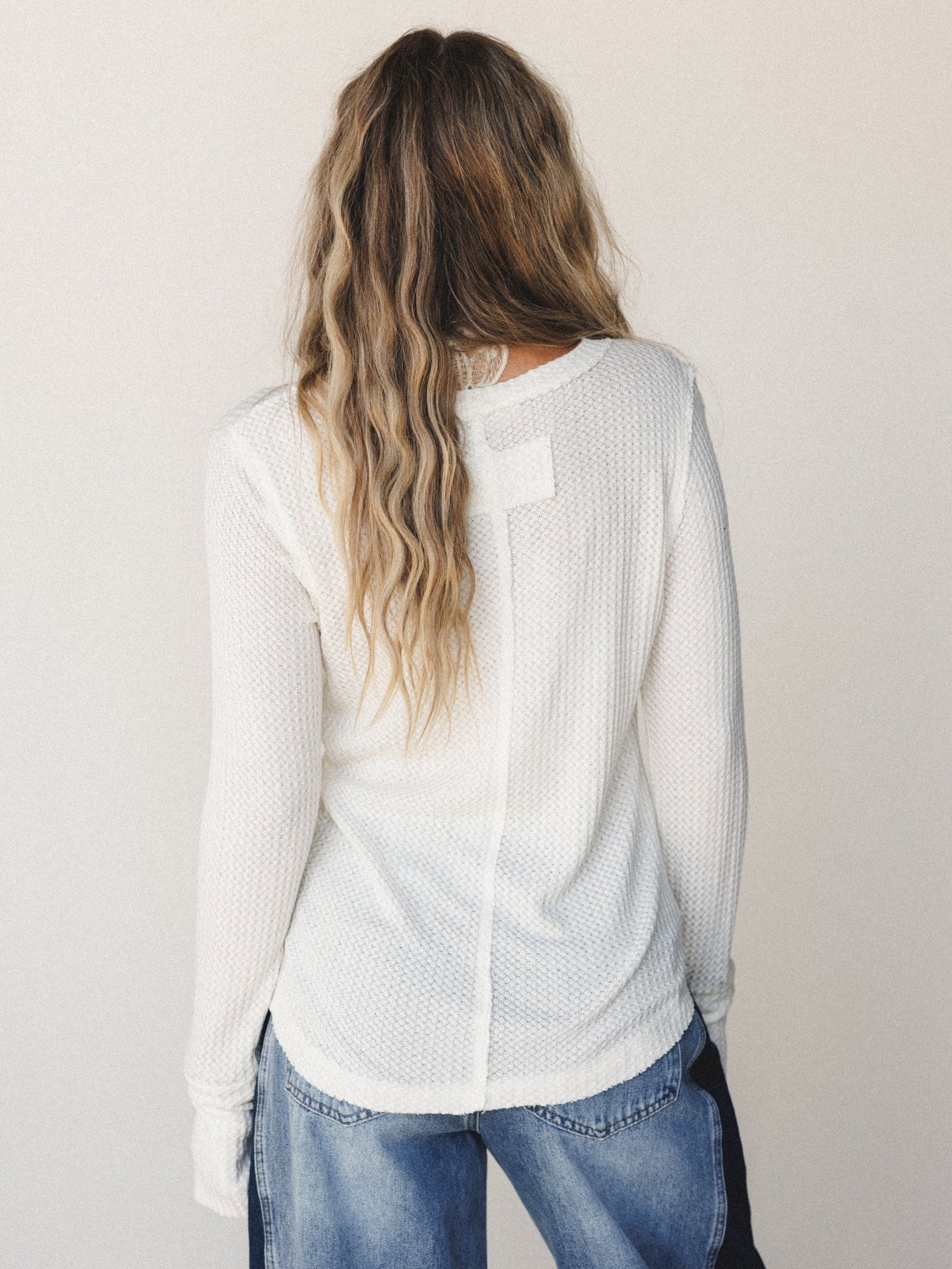 The Nest Jacqueline Waffle Long Sleeve Top - Cream - Image 6