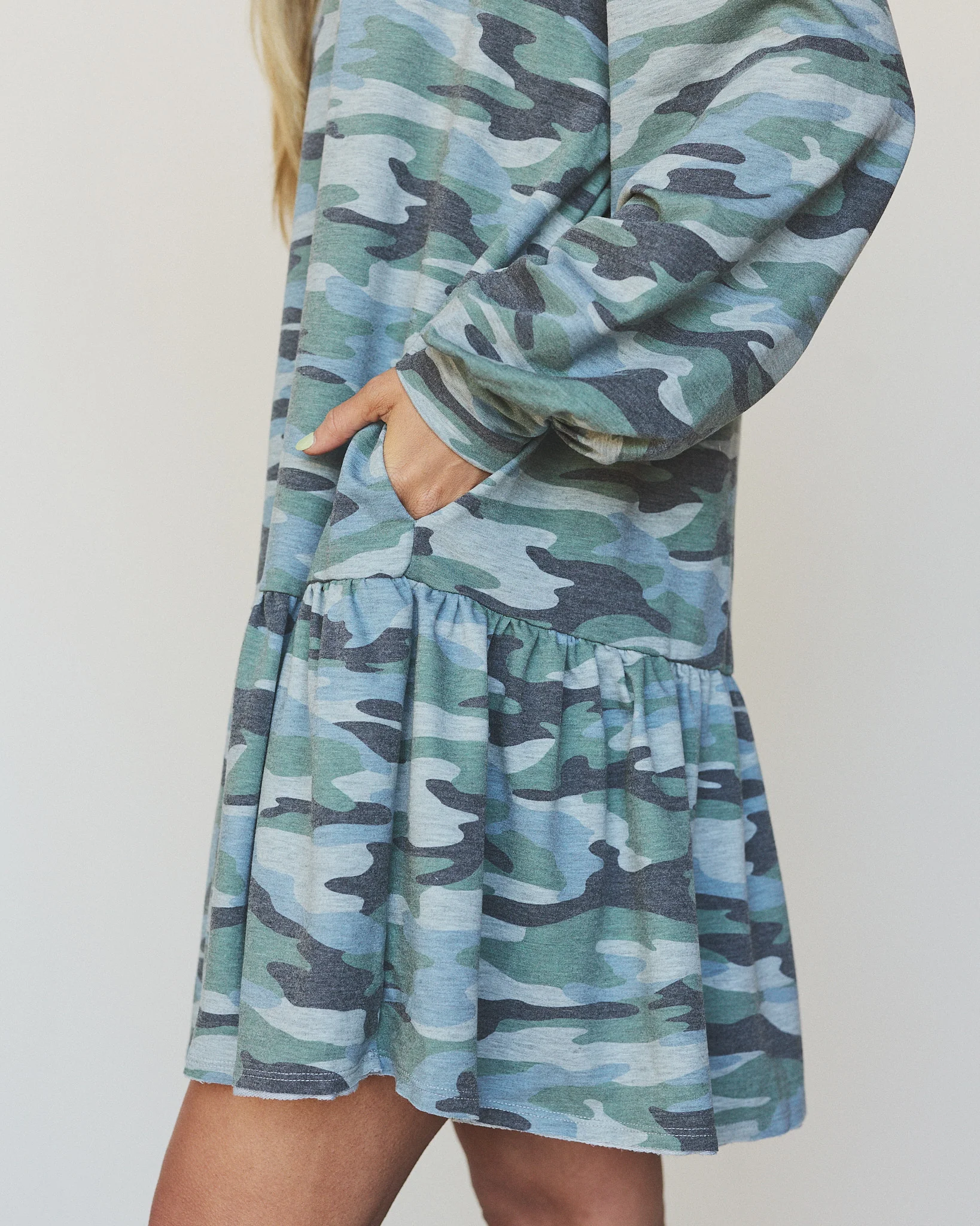 The Nest Jade Long Sleeve Mini Dress - Olive Charcoal - Image 3