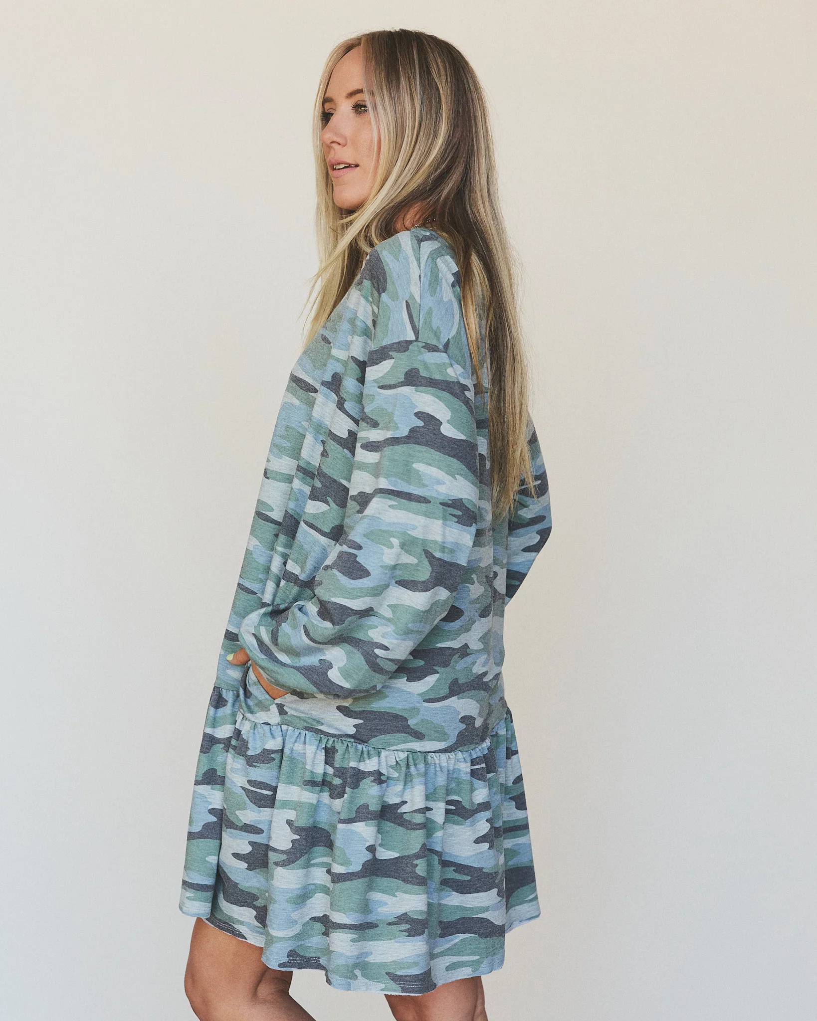 The Nest Jade Long Sleeve Mini Dress - Olive Charcoal - Image 5