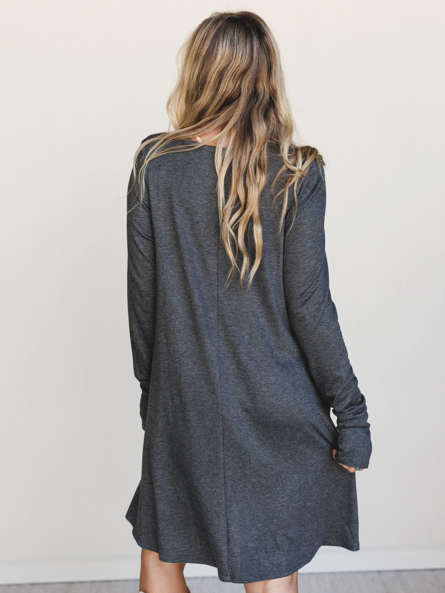 The Nest Jake Long Sleeve Crewneck Dress - Charcoal - Image 5