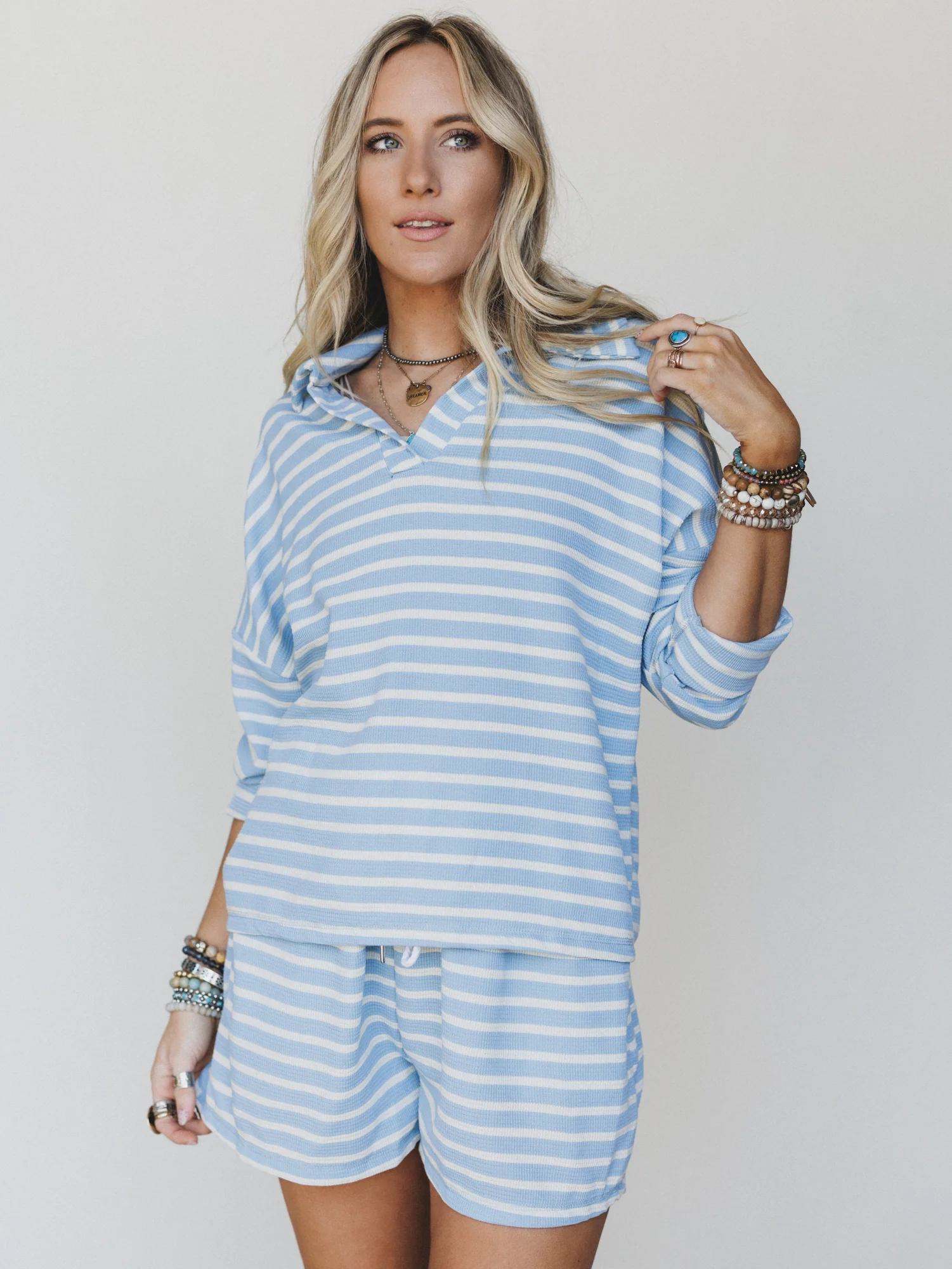 The Nest Jasmine Striped Short Set - Blue Fog - Image 6
